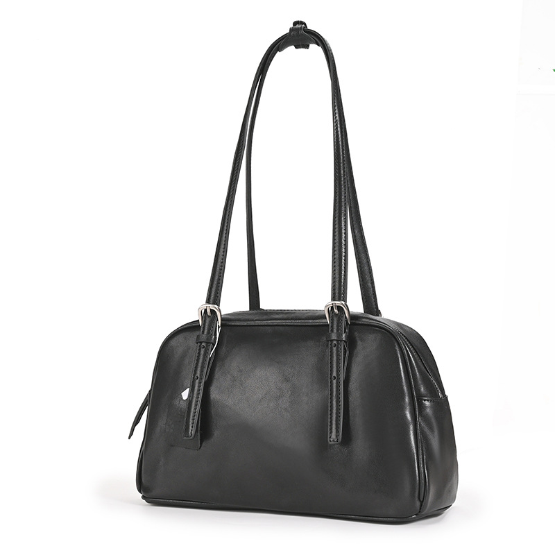 Minimalist Black Leather Bowling Bag