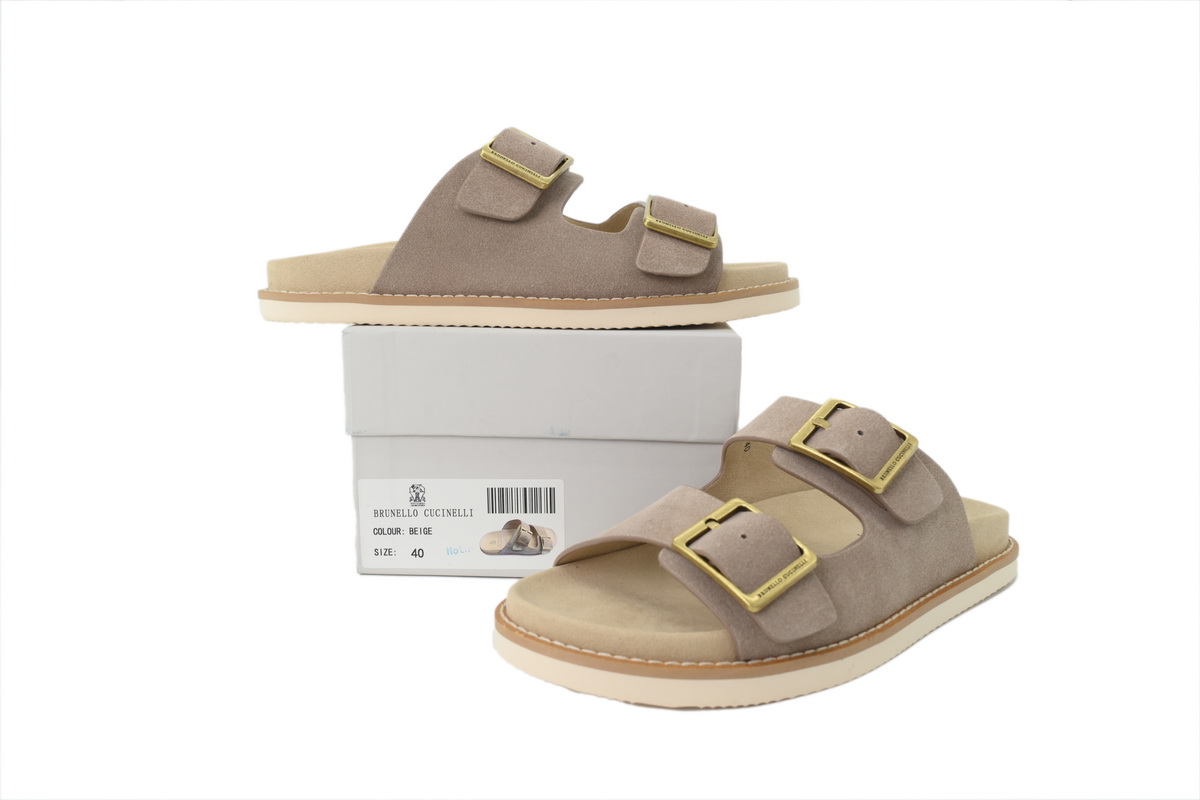 Brunello Cucinelli Suede Slide Sandals Beige