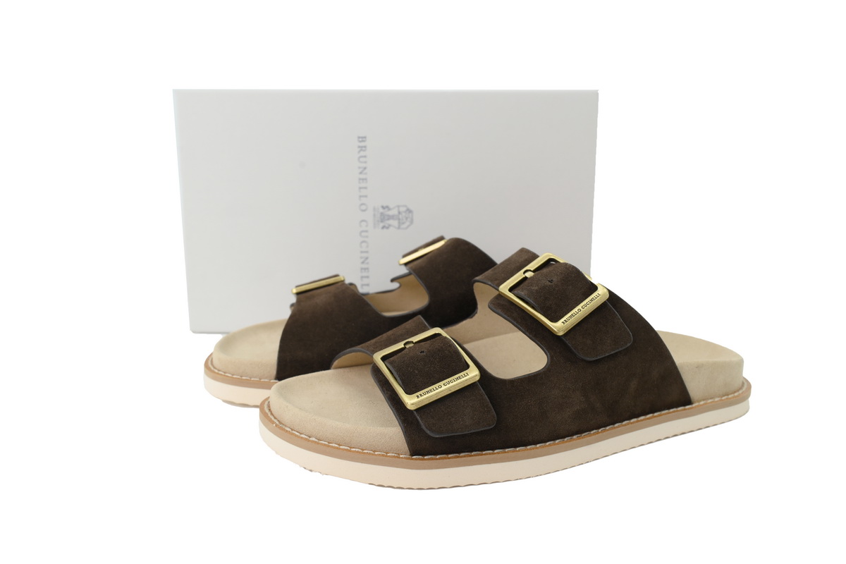 Brunello Cucinelli Suede Slide Sandals Coffee