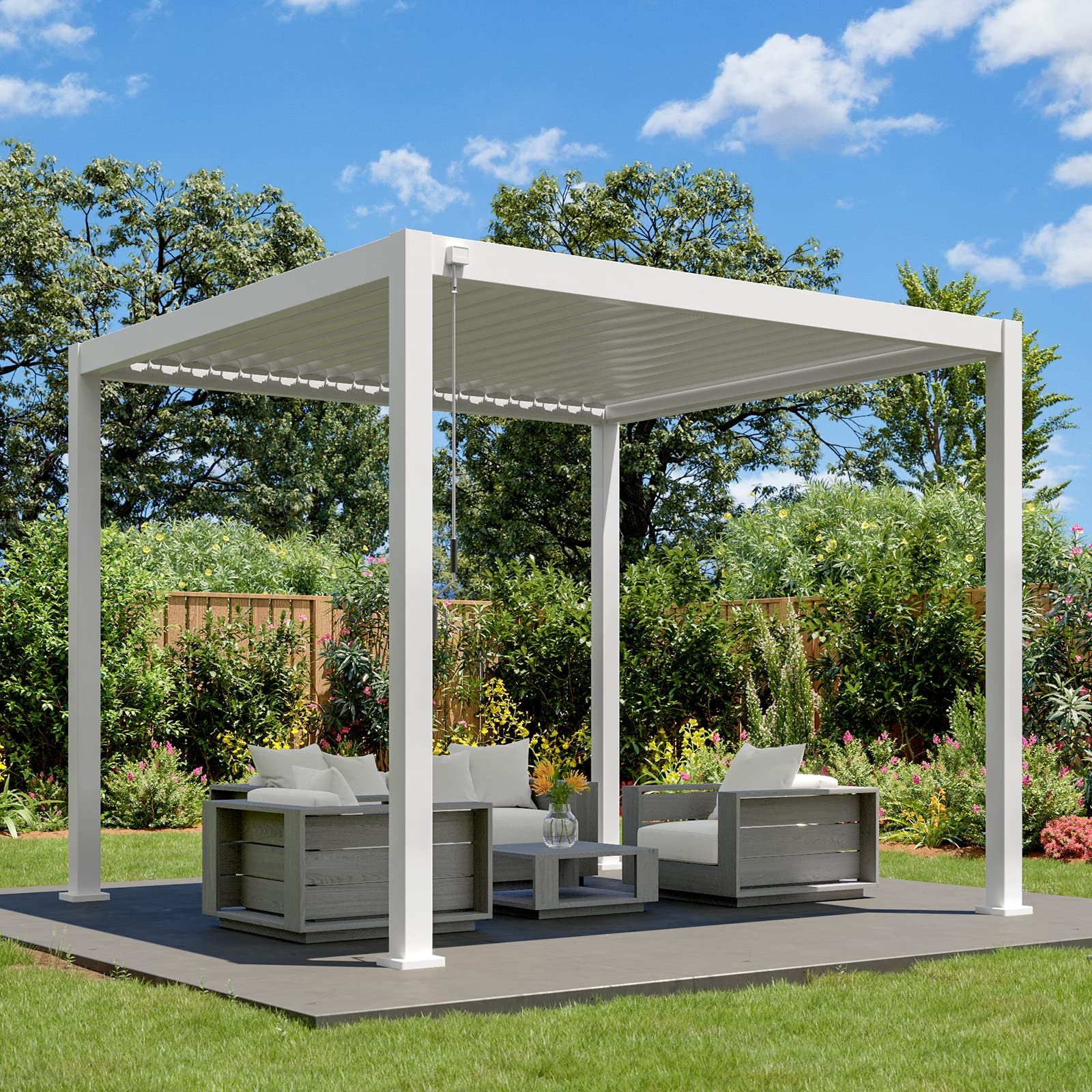 10'x10' Sun Shade Pergola Rainproof Gazebo with Adjustable Roof