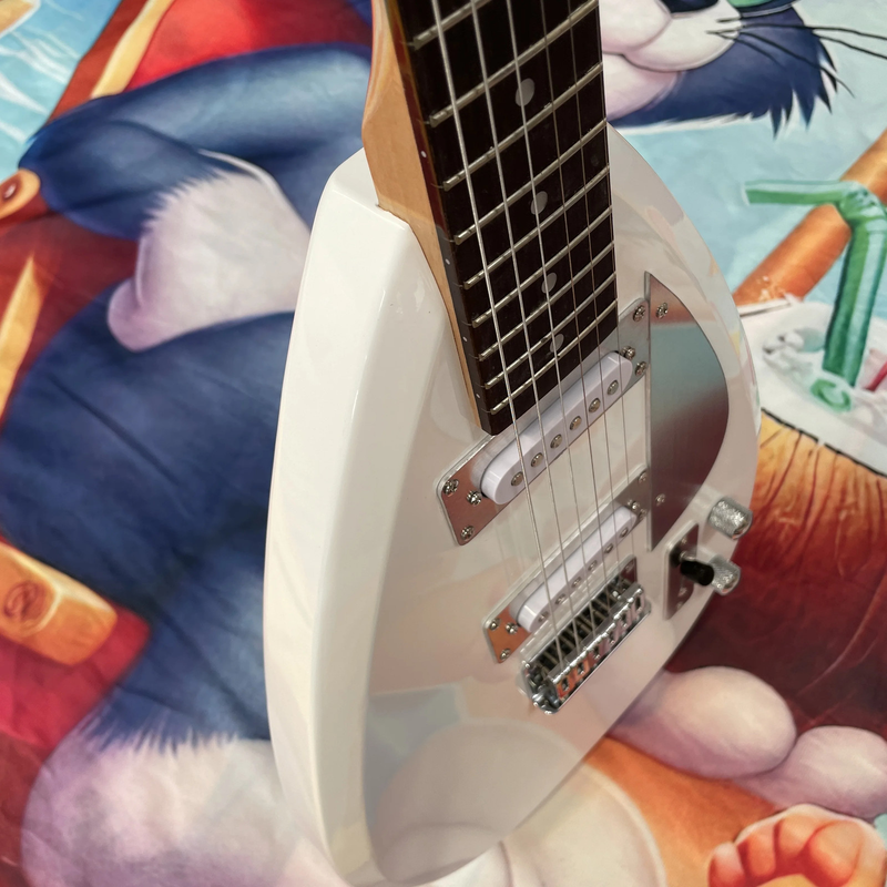 White 6-String Electric Guitar with Metal Pickguard, White Hardware, Rosewood