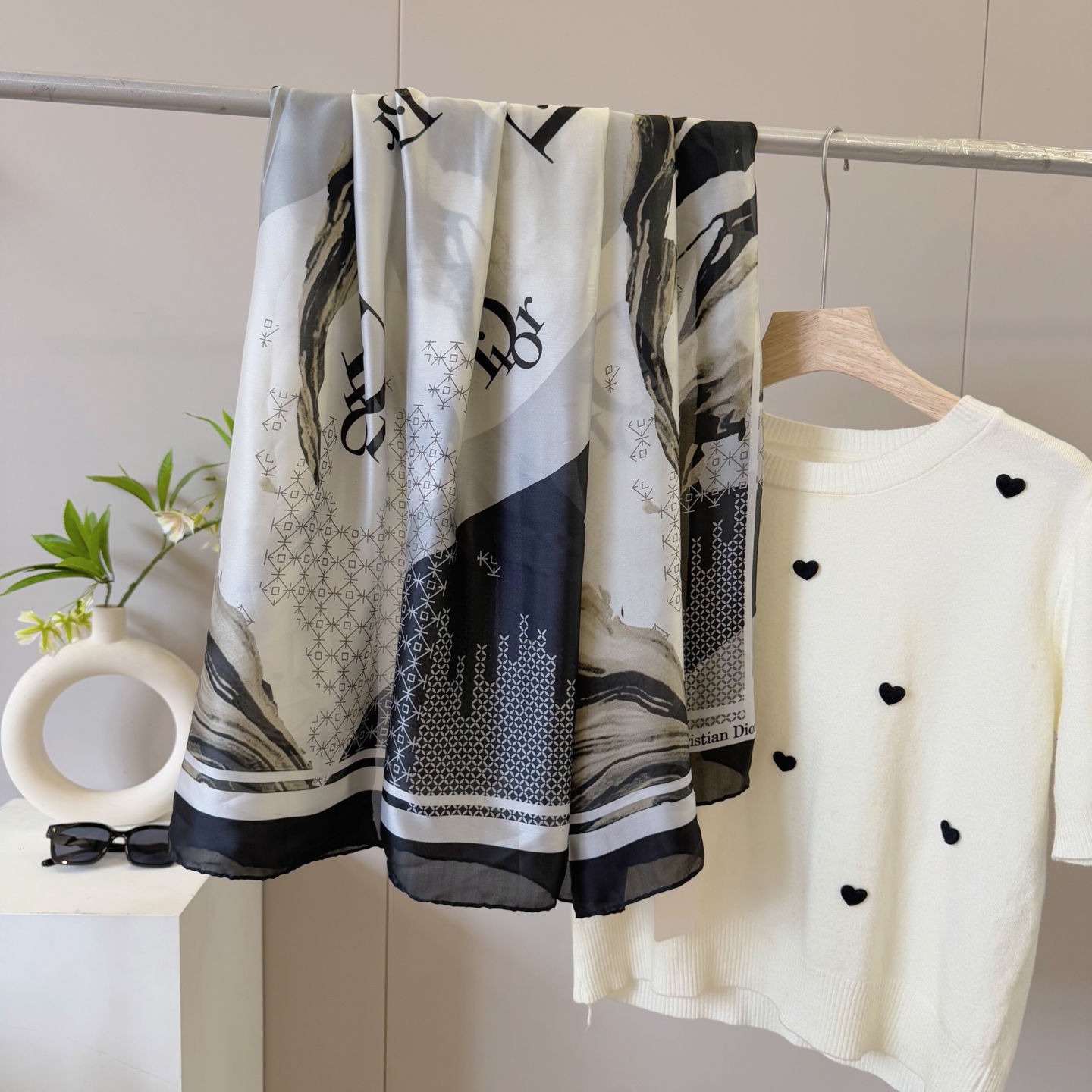 Dior Logo Stripe Scarf Grey 90 x 180 cm product images