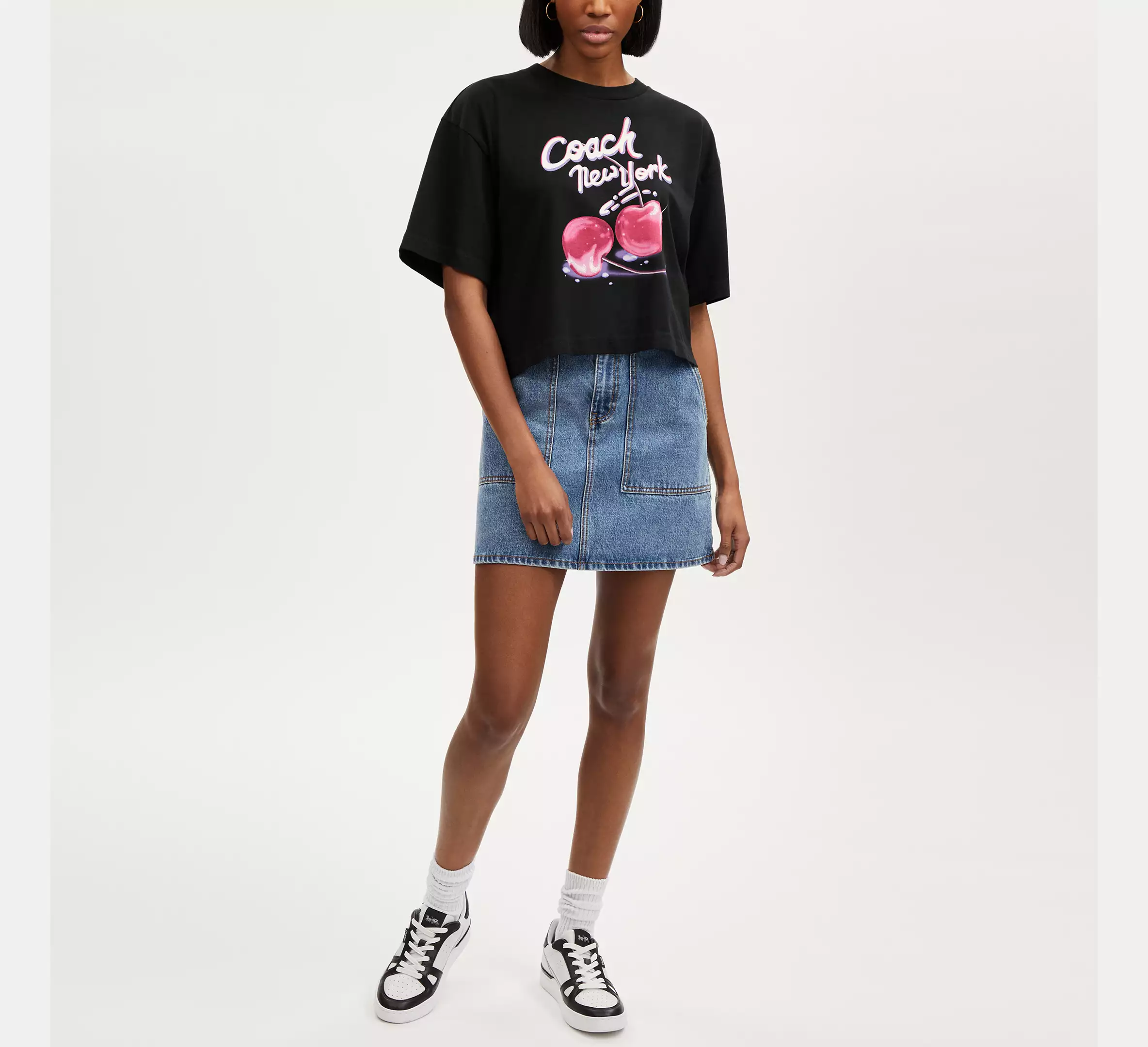 Airbrushed Cherry Print Cropped T Shirt In Organic Cotton