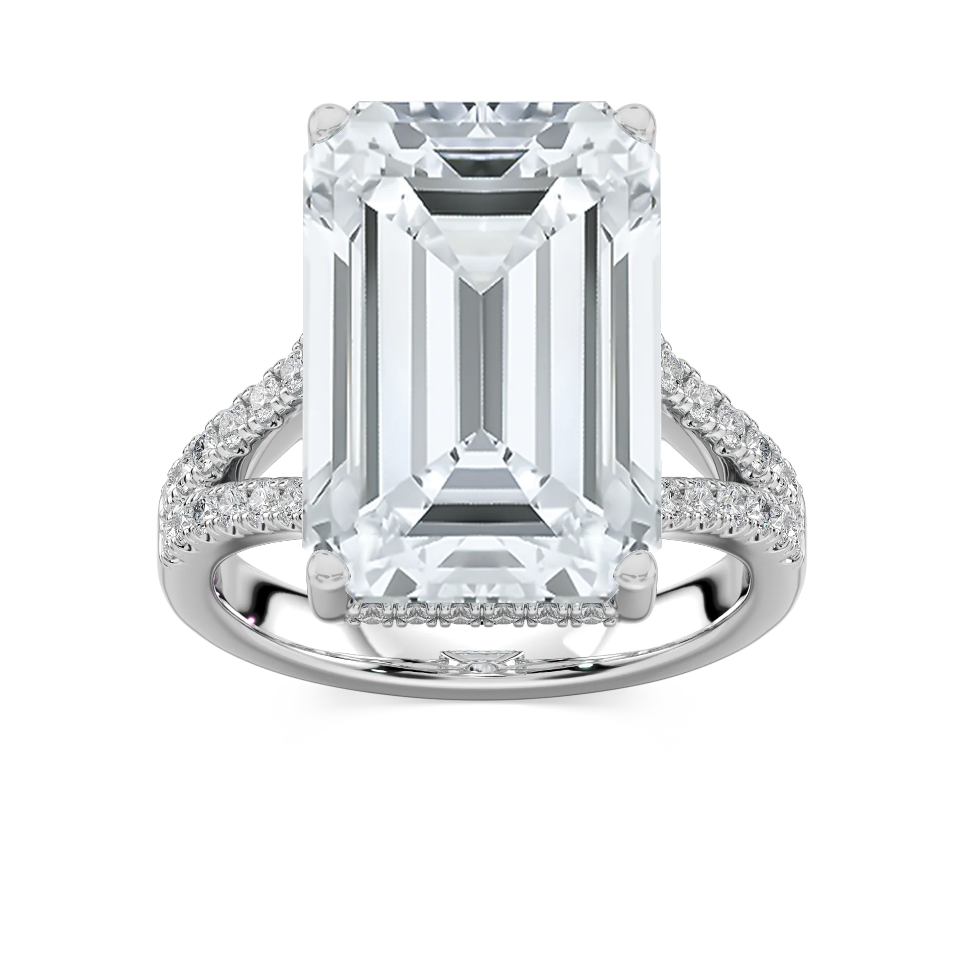Stephanie 15 ¾ ctw Emerald Lab Grown Diamond Split Shank Hidden Halo Engagement Ring - Signature Collection