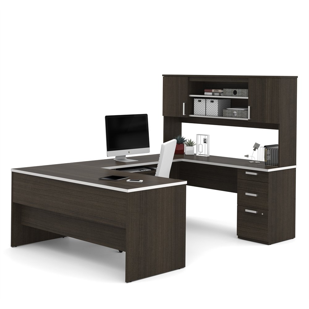 Bestar Ridgeley U-Shaped Executive Desk with Pedestal and Hutch