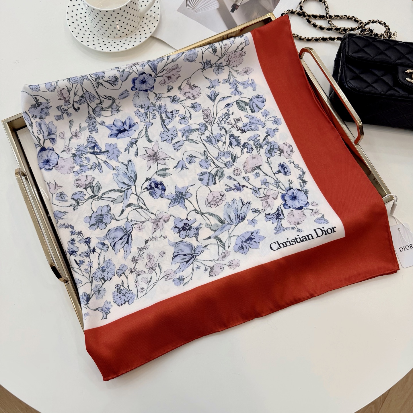 Dior Toile Print Silk Scarf Red and Grey product images
