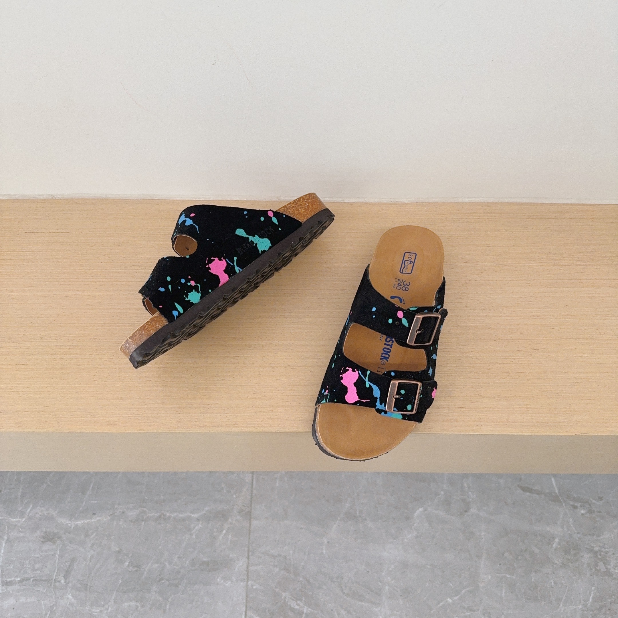 Splatter Graffiti Birken-Style Two-Strap Sandals