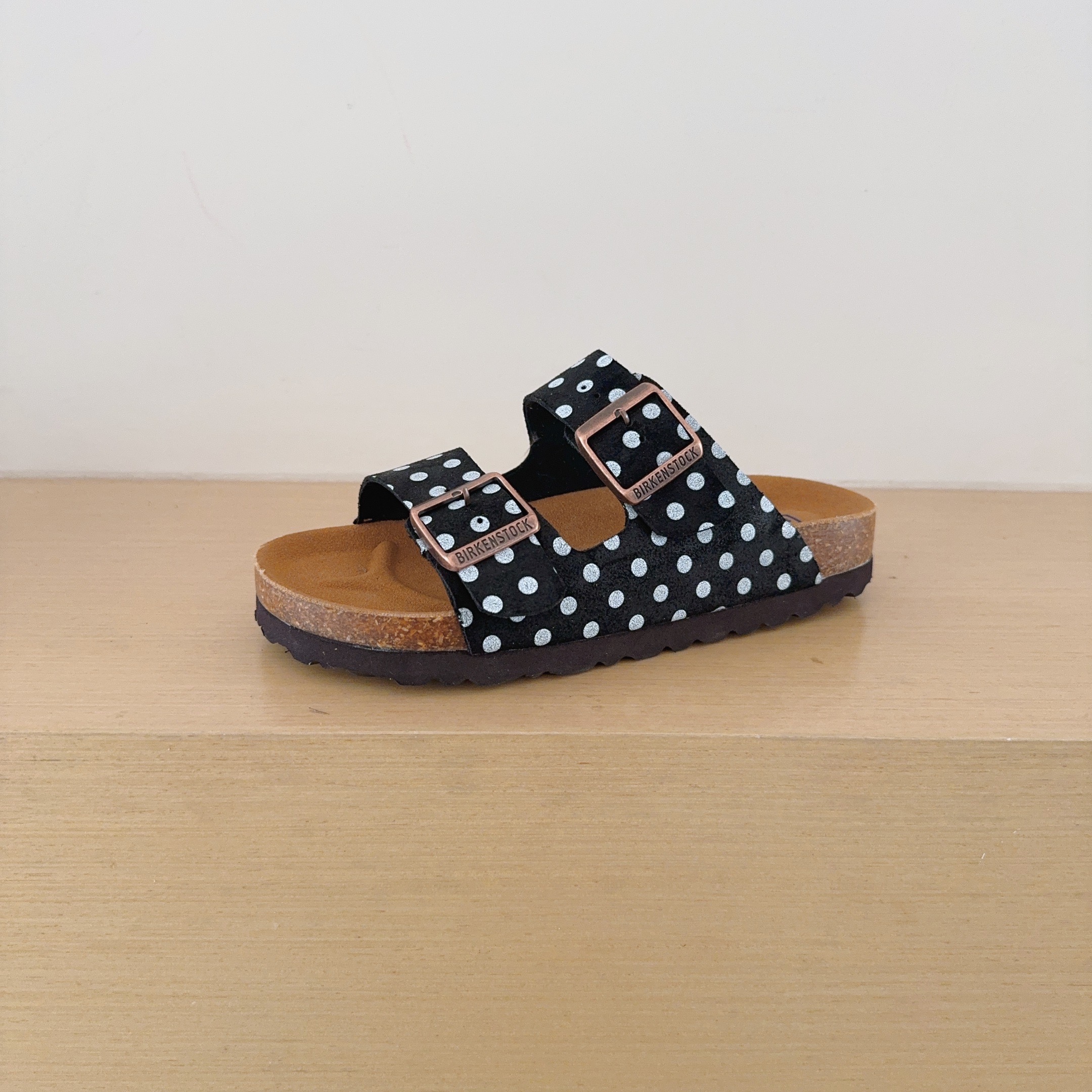 Polka Dot Birken-Style Two-Strap Sandals