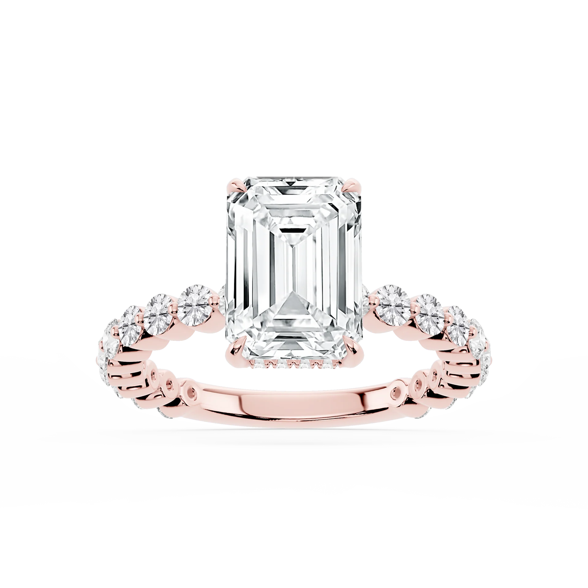Tamara Emerald Lab Grown Diamond Single Shared Prong Hidden Halo Engagement Ring