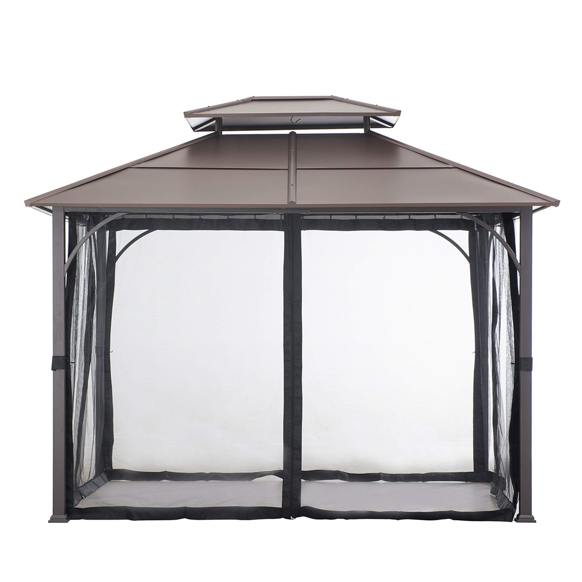 10x12 Brown Steel Gazebo with 2-Tier Hip Roof Hardtop