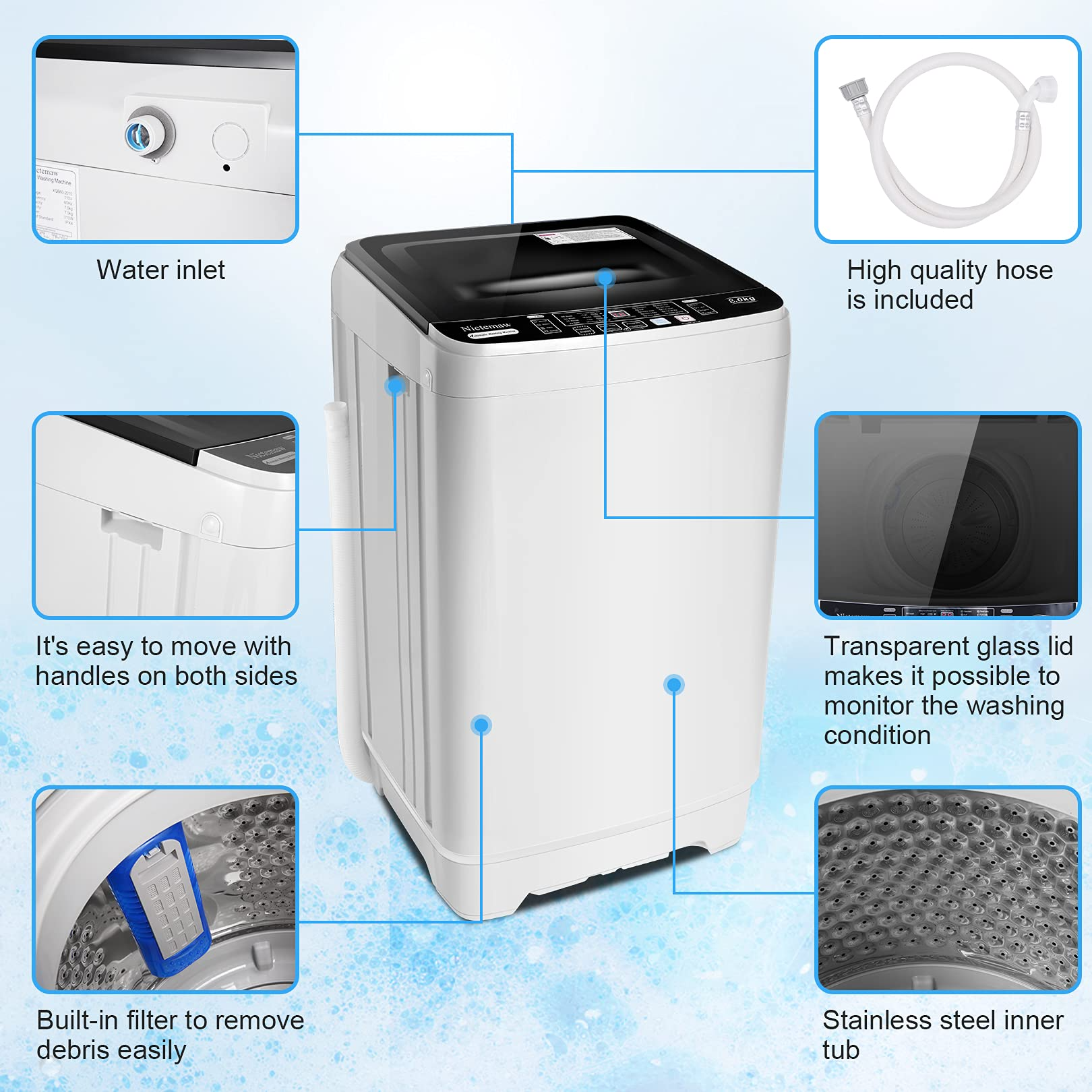 Portable Washer Nictemaw 17.8Lbs Capacity Full-Automatic Washer