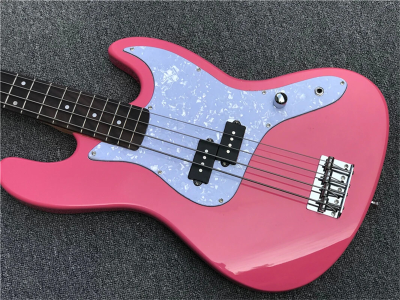 Factory Custom 4-strings Pink Electric Bass Guitar with White Pearl Pickguard