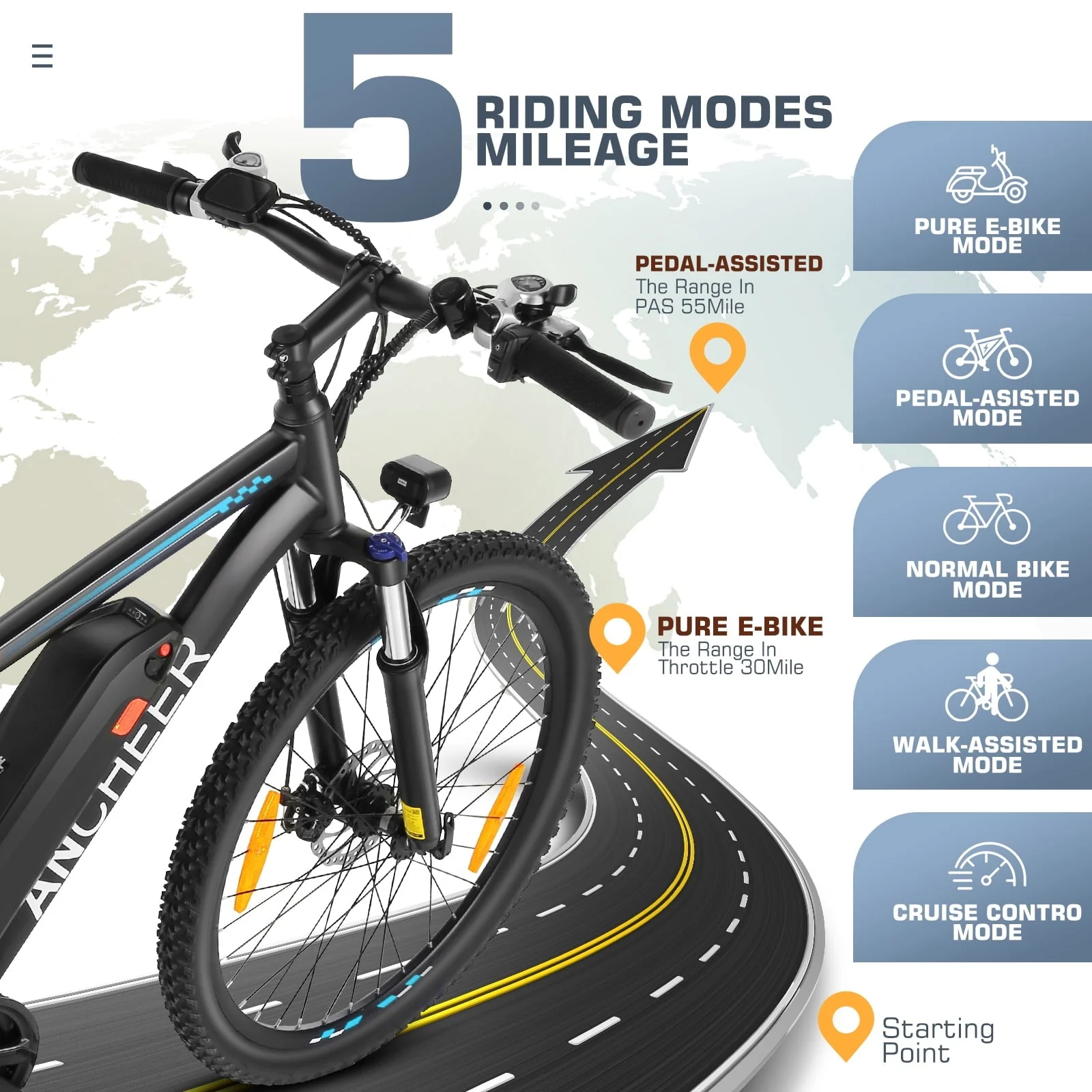Funcid 26in Electric Mountain Bike, 500W, 48V 10.4Ah