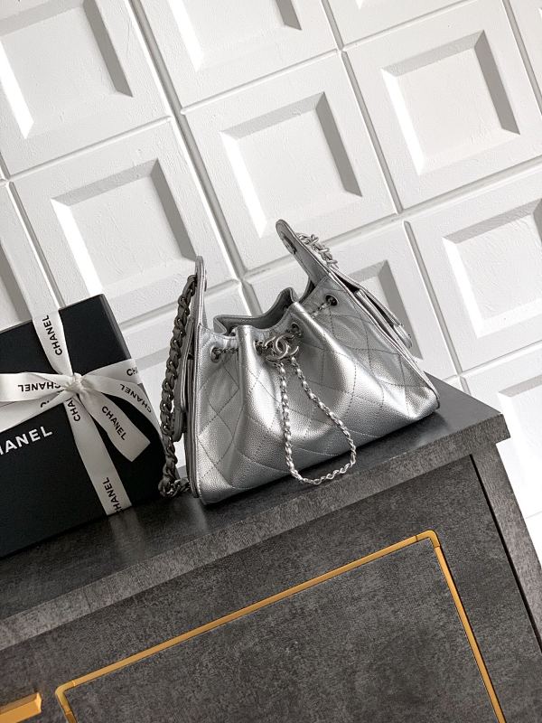 Chanel Mini Hobo Silver Caviar Bag