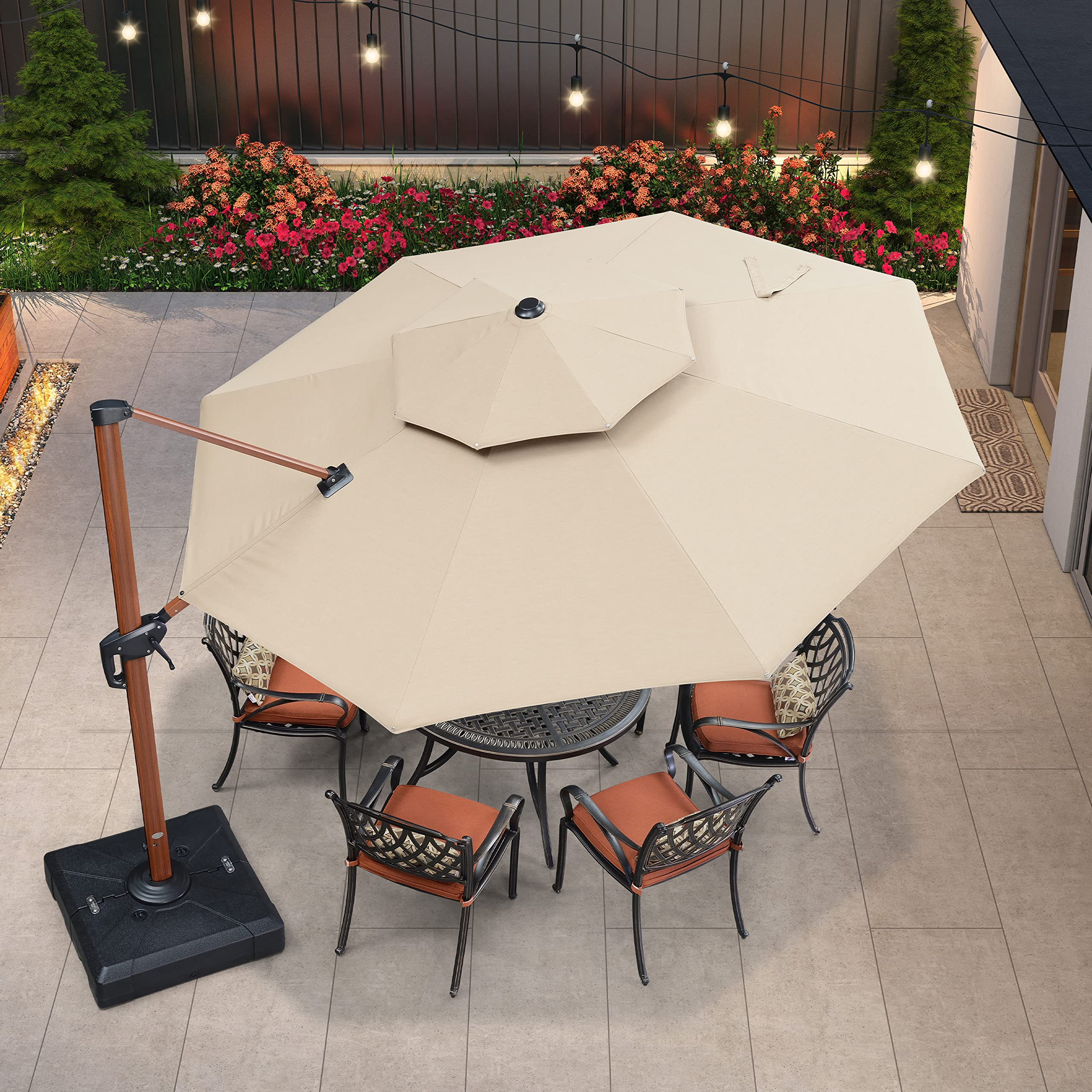 Double Top Deluxe Sunbrella Wood Pattern Round Patio Umbrella