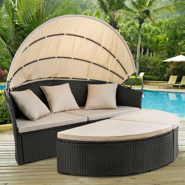 66” Wide Wicker Patio Daybed with Cushions