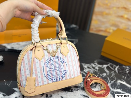 LV Alma BB Striped Canvas Handbag with Chain & Strap