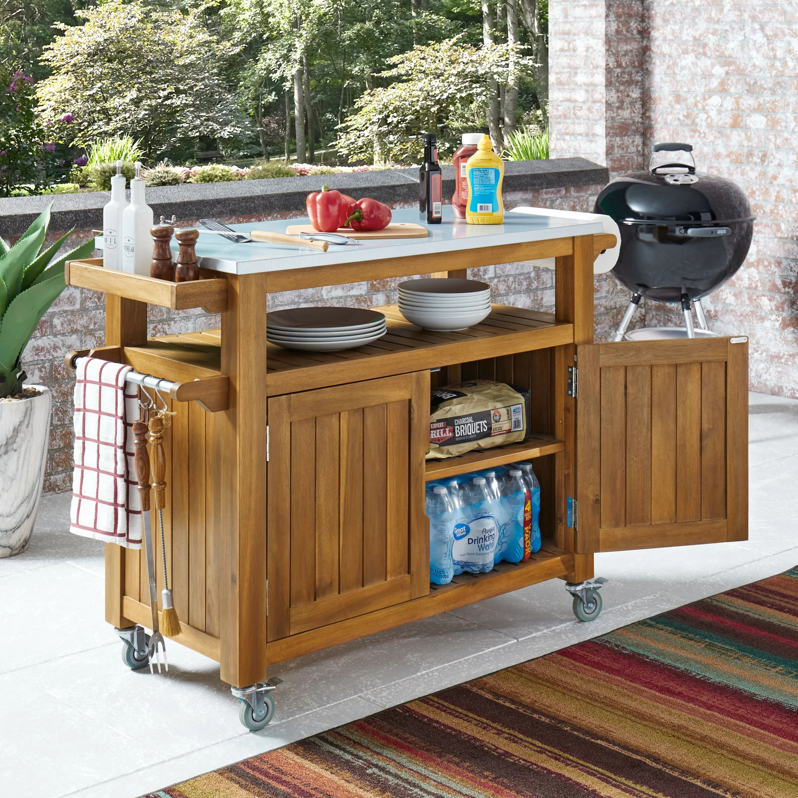 Amagansett Sand & Stable Bar Cart with Solid Wood Outer Material