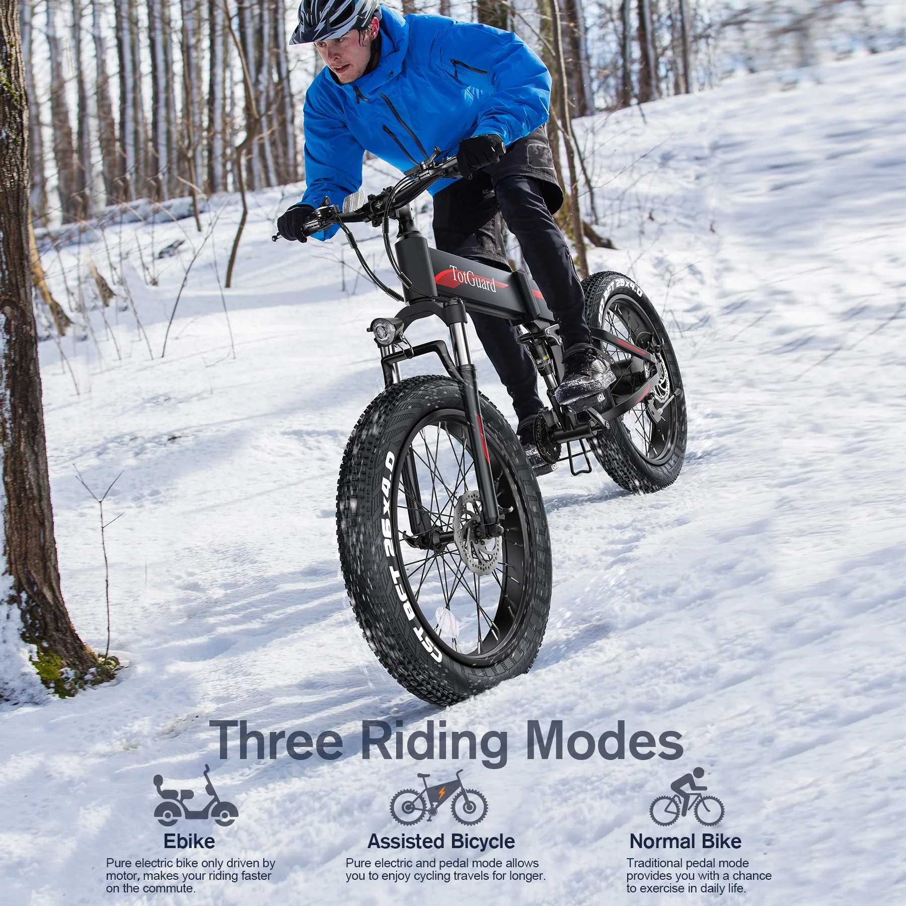 TotGuard 26in Folding Fat Tire Electric Bike, 500W, 48V 10Ah