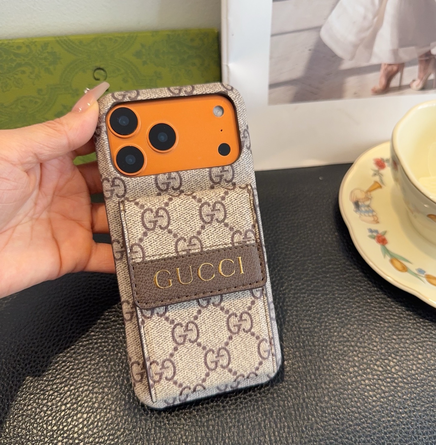 Gucci GG Supreme Monogram Card Holder Wallet Leather Luxury Phone Case