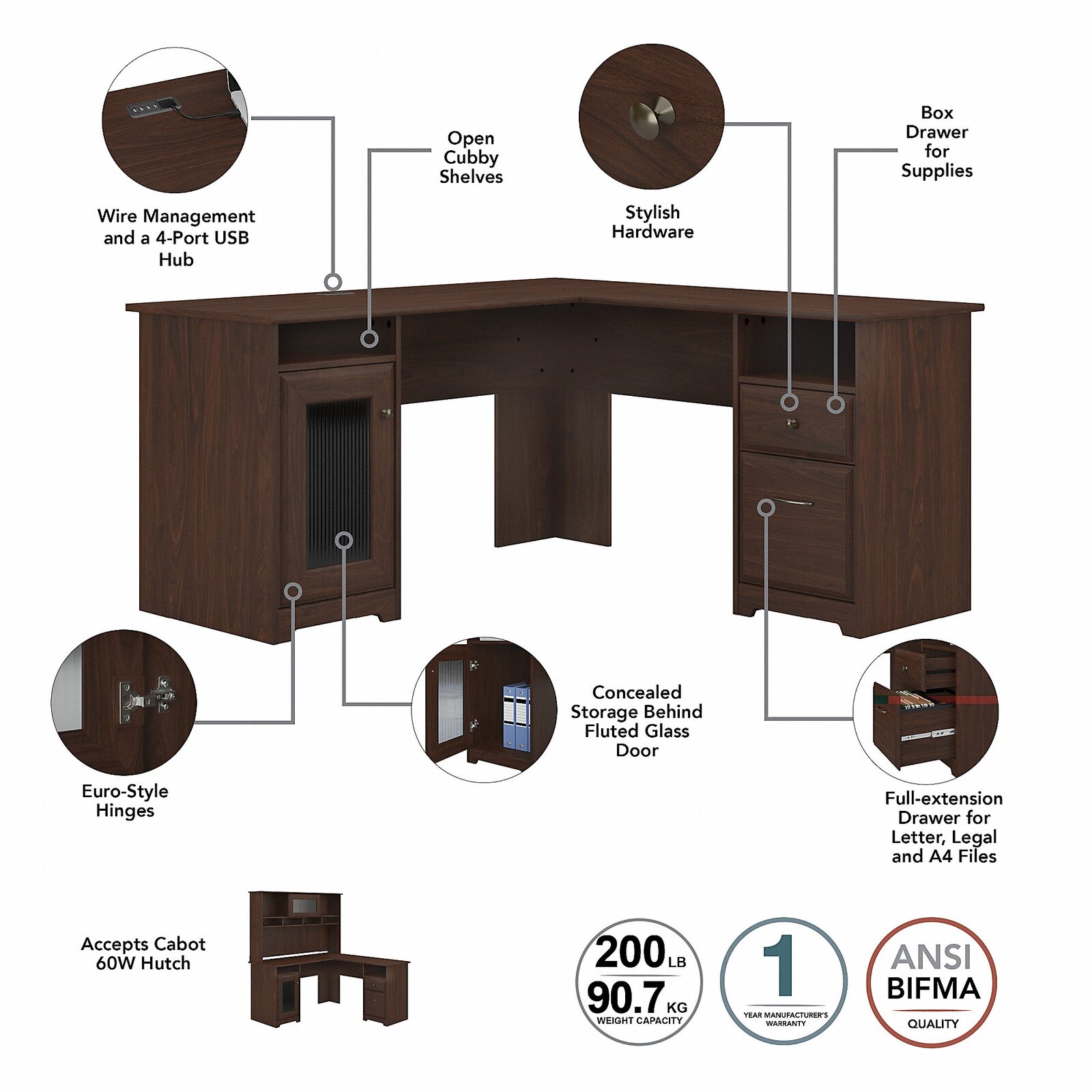 Alharby 4 Piece L-Shape Computer Desk Office Set with Hutch