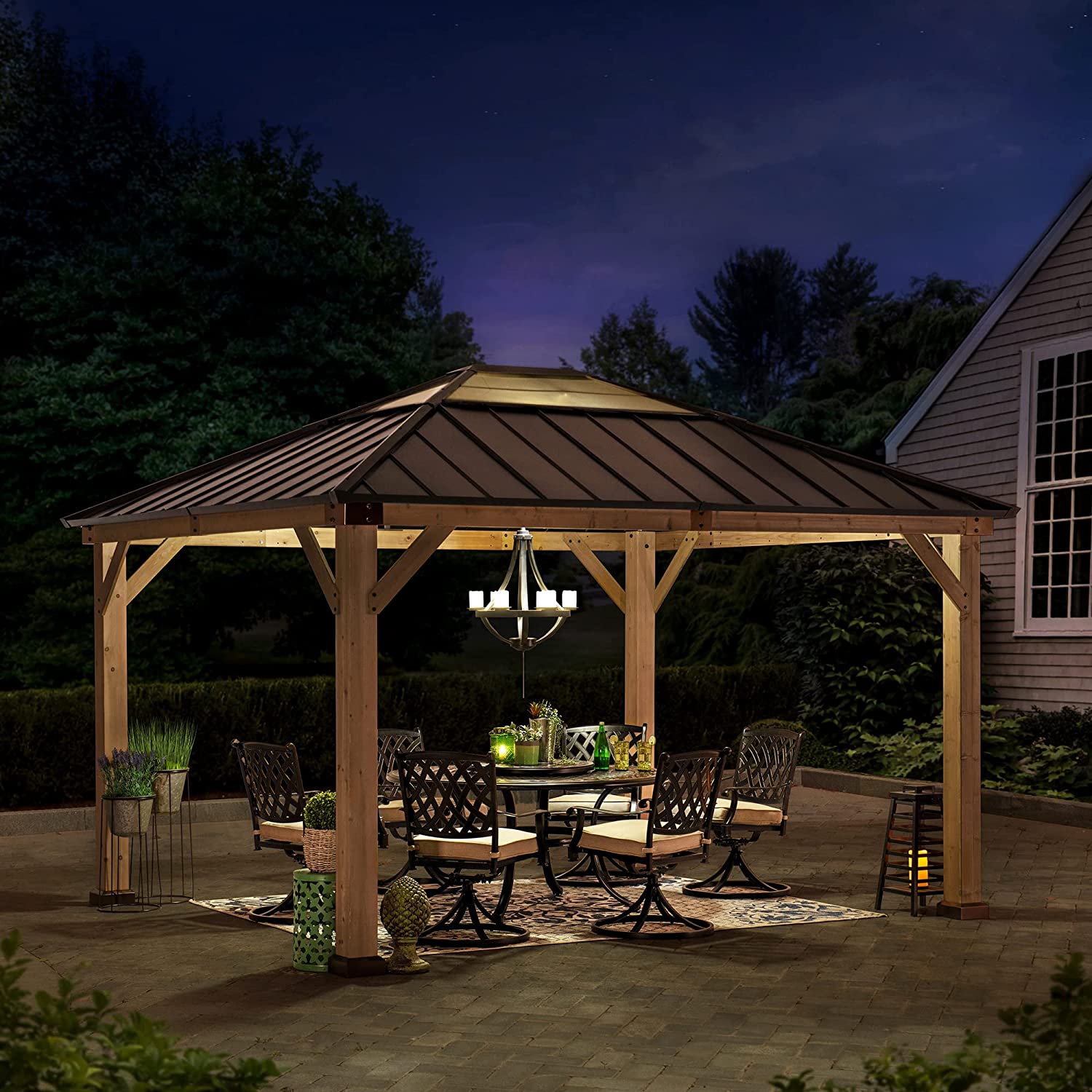 Outdoor Patio 11x13 ft. Cedar Framed Wood Gazebo with Brown Steel
