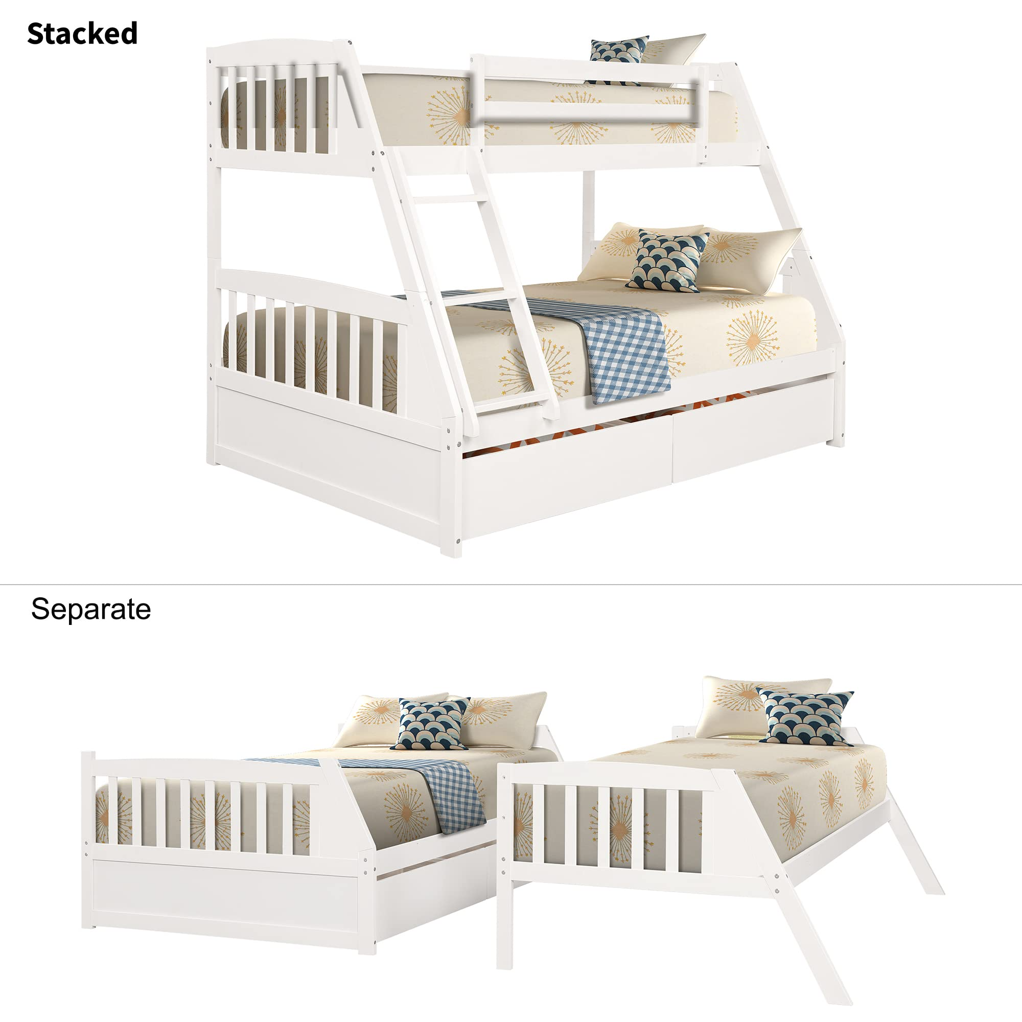Solid Wood Bunk Bed Frames No Box Spring Needed with Saftey
