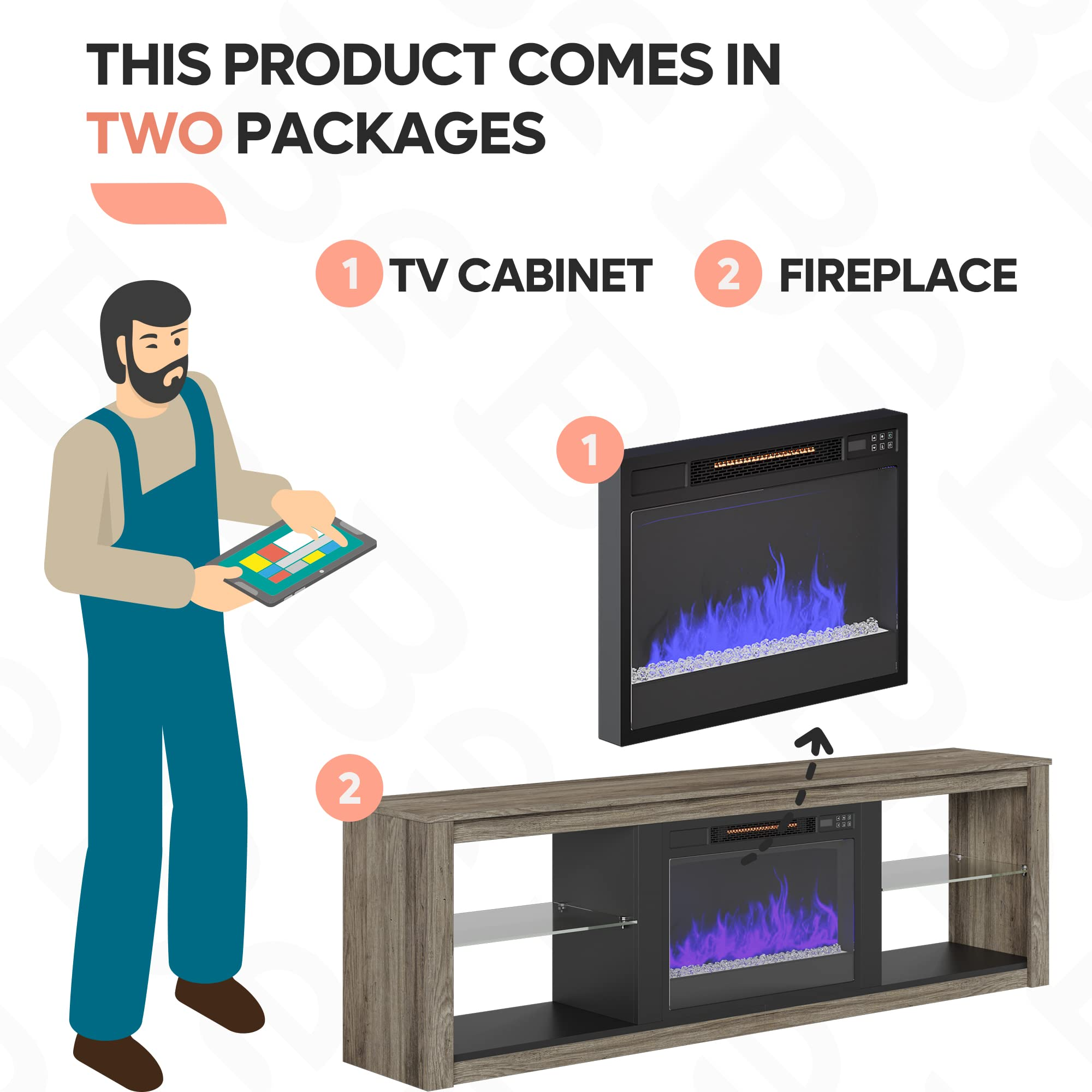 Fireplace TV Stand for 75 inch TV with 23 inch Electric Fireplace