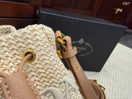 Prada Drawstring Raffia Bucket Bag