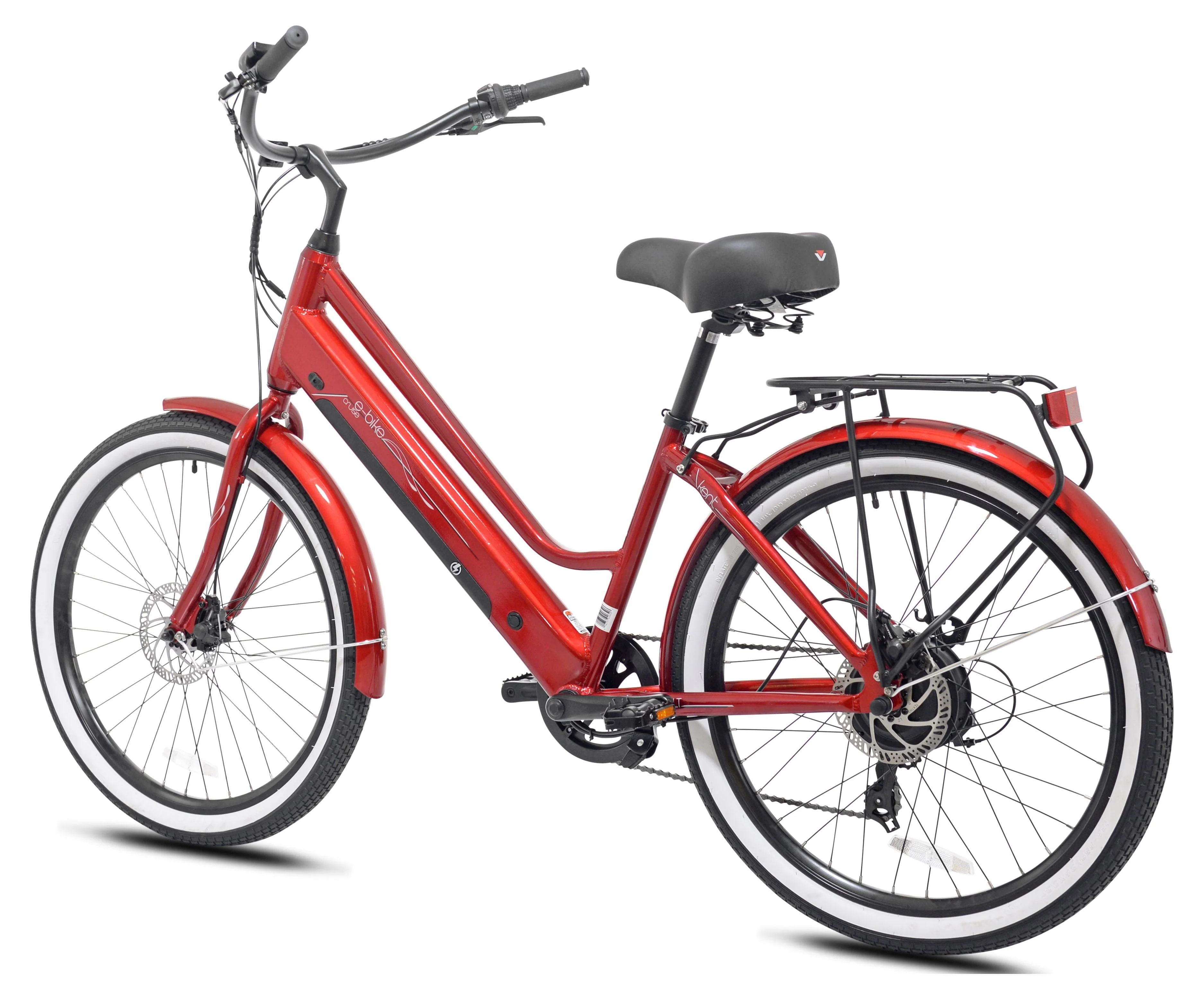 Kent 26in Pedal-Assist Electric Cruiser Bike, 350W, Red