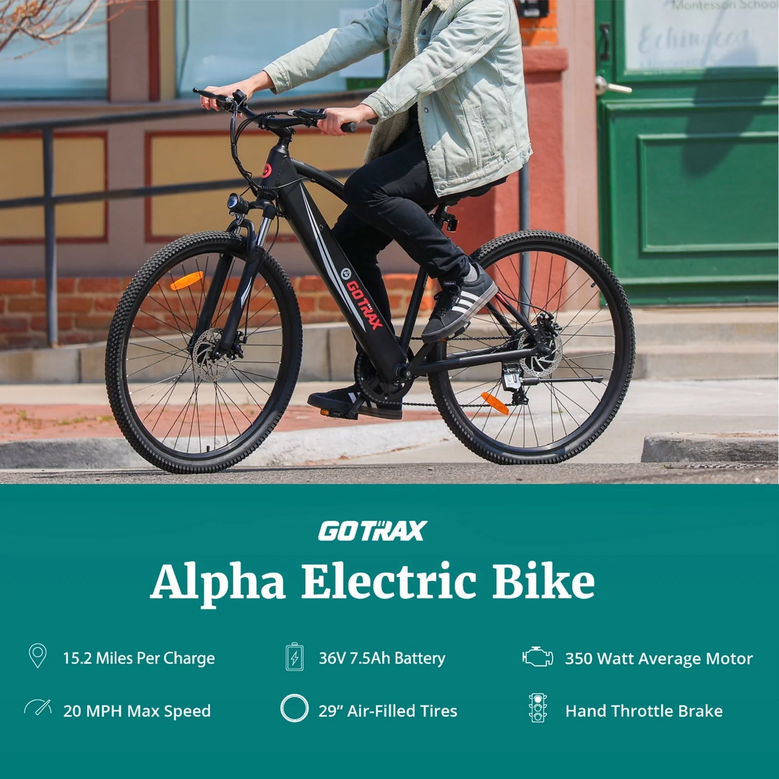GOTRAX Alpha 29in Electric Mountain Bike, 350W, Orange