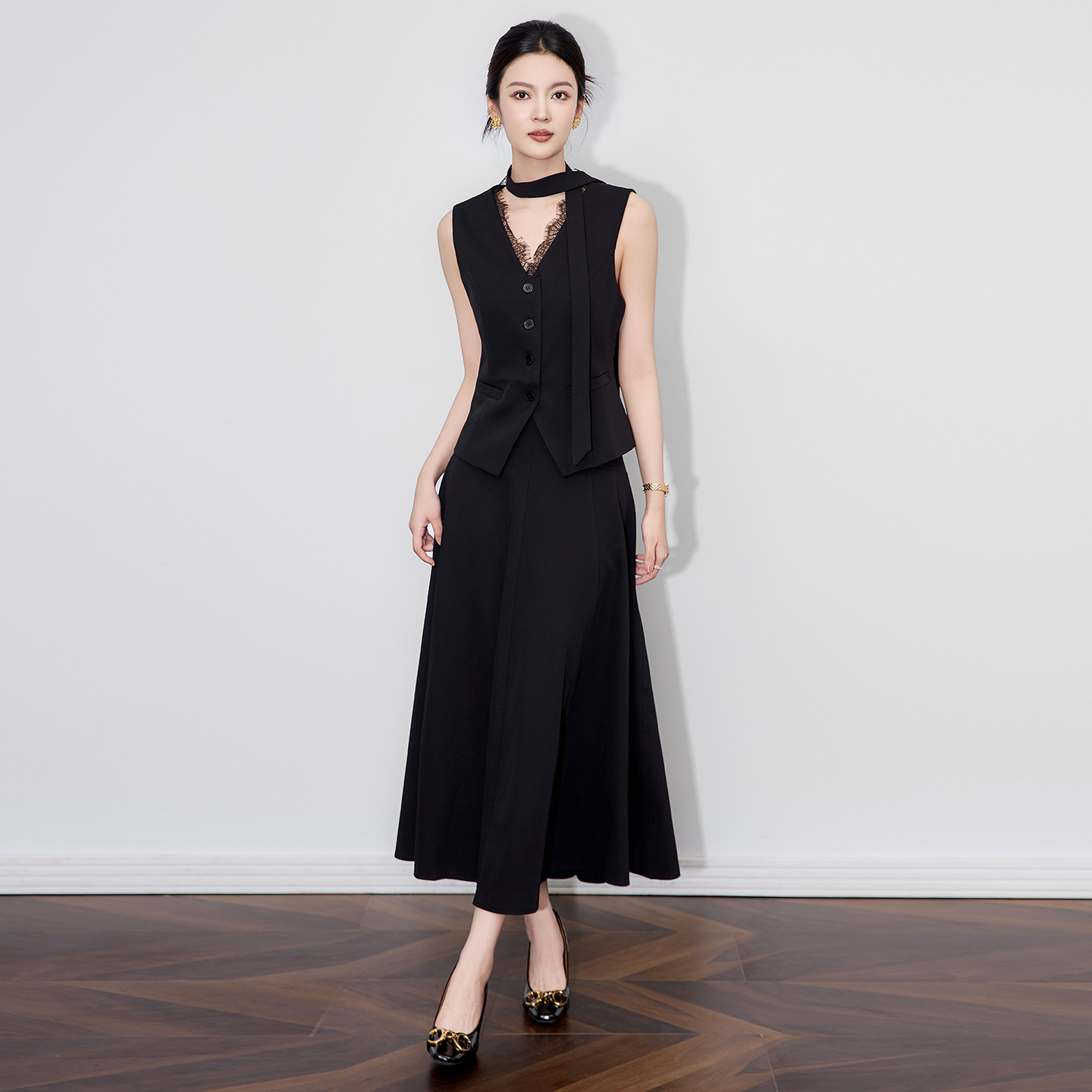 Summer Office Lady Combination V-Neck Vest Solid Jacket Separately Long Skirt Women Clothing