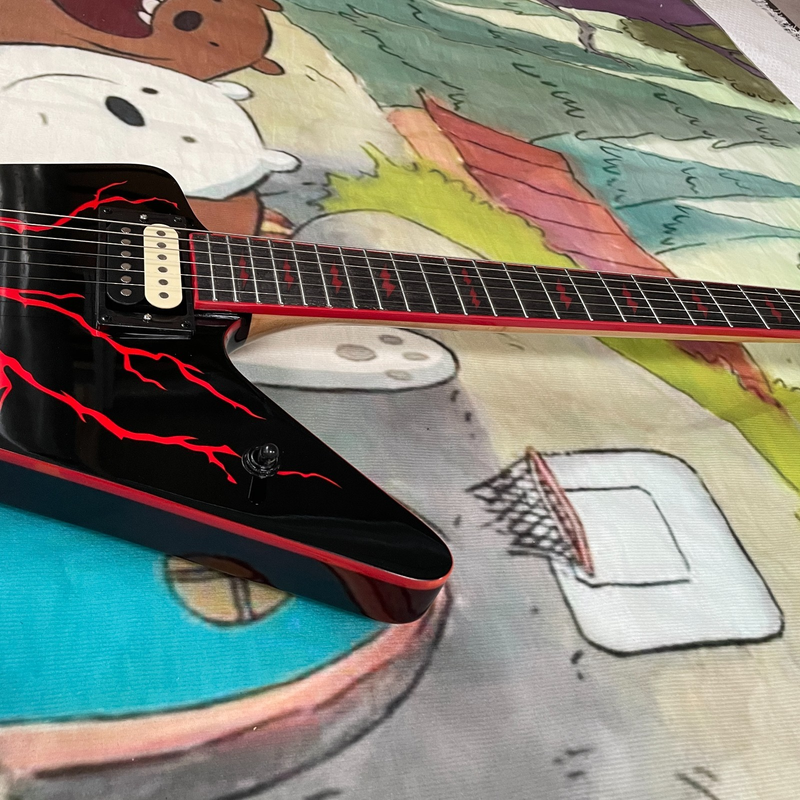Black Dime Electric Guitar red Lightning Body Red Inlay Free Ship
