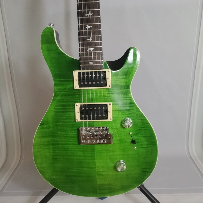 Green Electric Guitar Solid Flam Maple Top Mahogany Body Open HH Pickups 24F Top