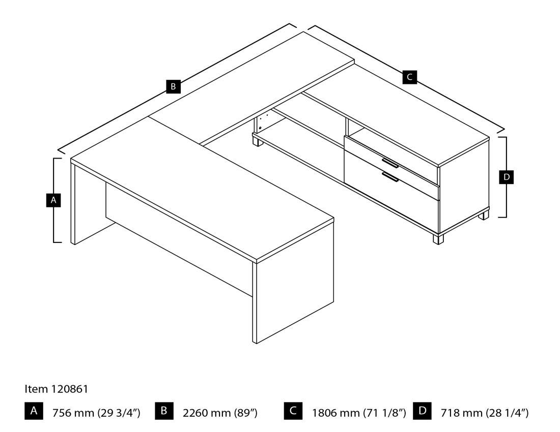 Bestar Pro-Linea U-Desk, Bark Grey
