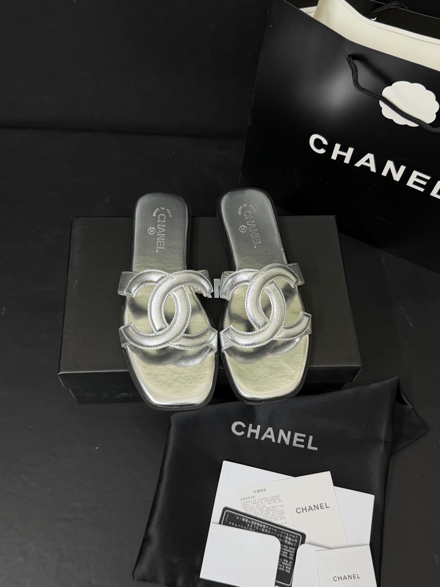 Chanel Logo-Strap Slide Sandals - Yellow & White