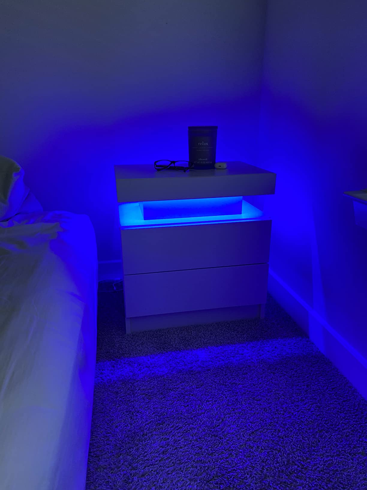Nightstand Set of 2 LED Nightstand with 2 Drawers