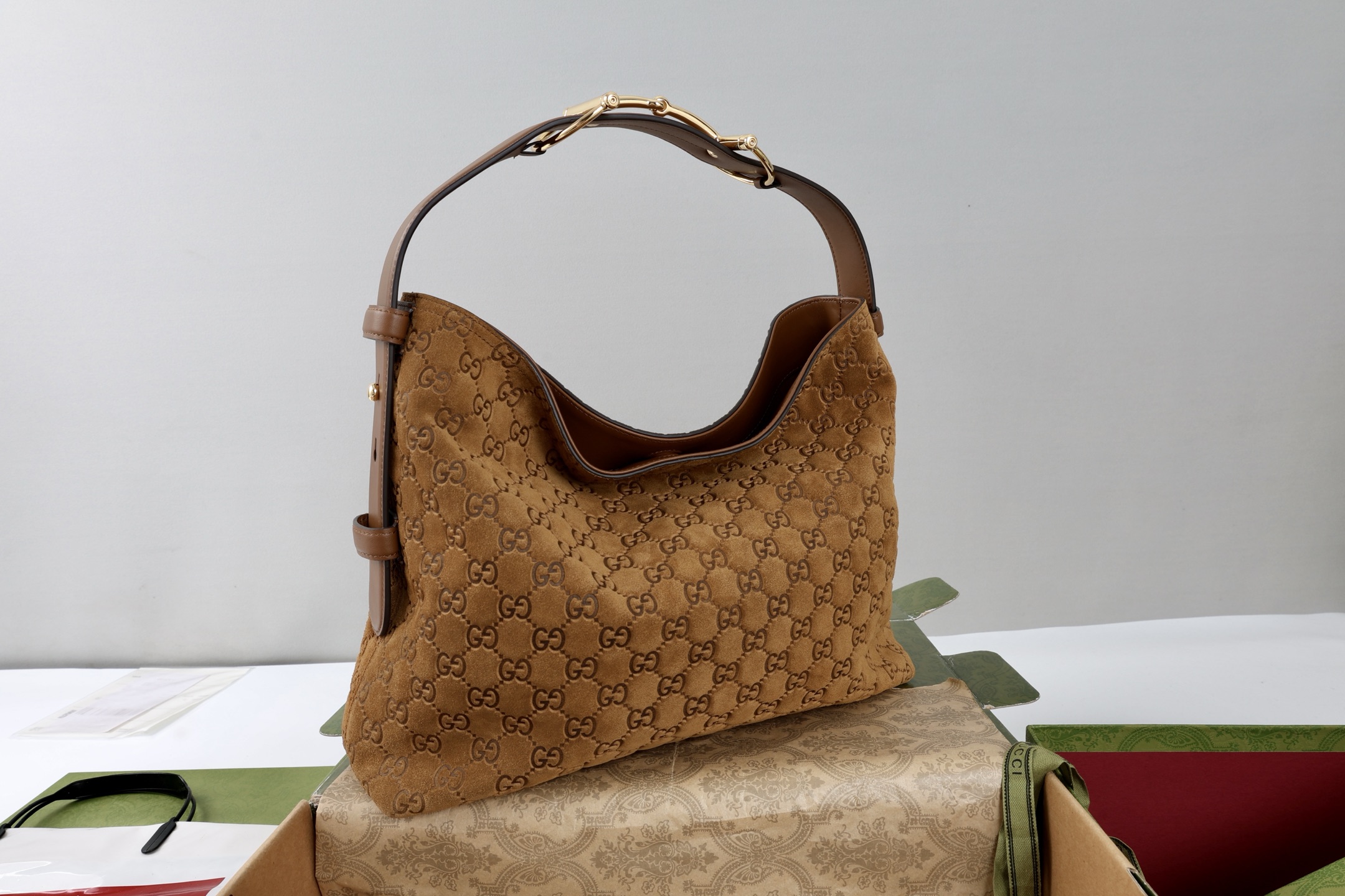 Gucci GG Emblem Large Shoulder Hobo Bag