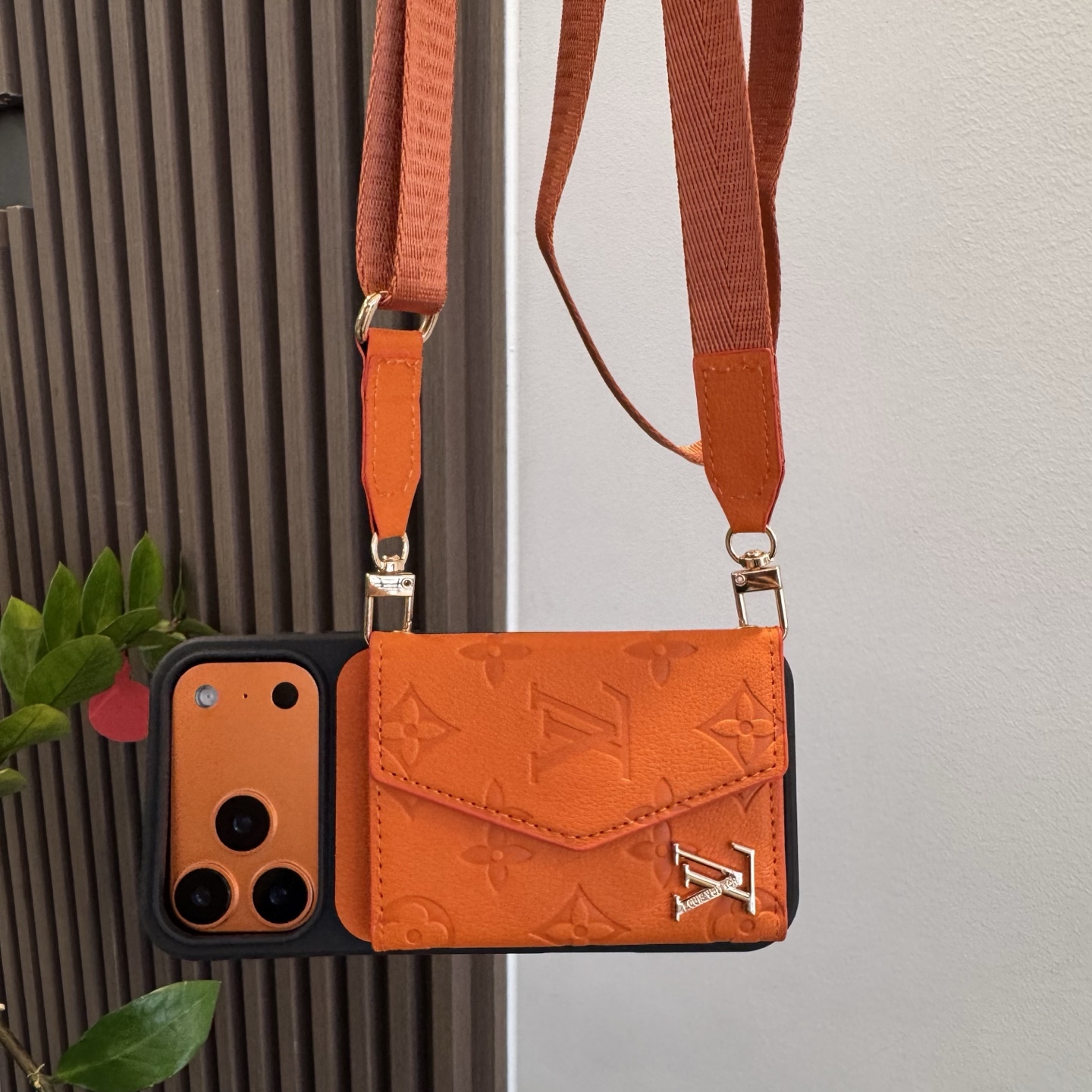 Louis Vuitton Embossed Monogram Card Holder Crossbody Strap Luxury Phone Case