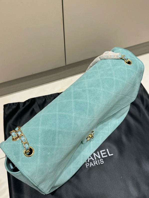 Chanel Classic Flap Tiffany Blue Suede Quilted Bag Gold Hardware