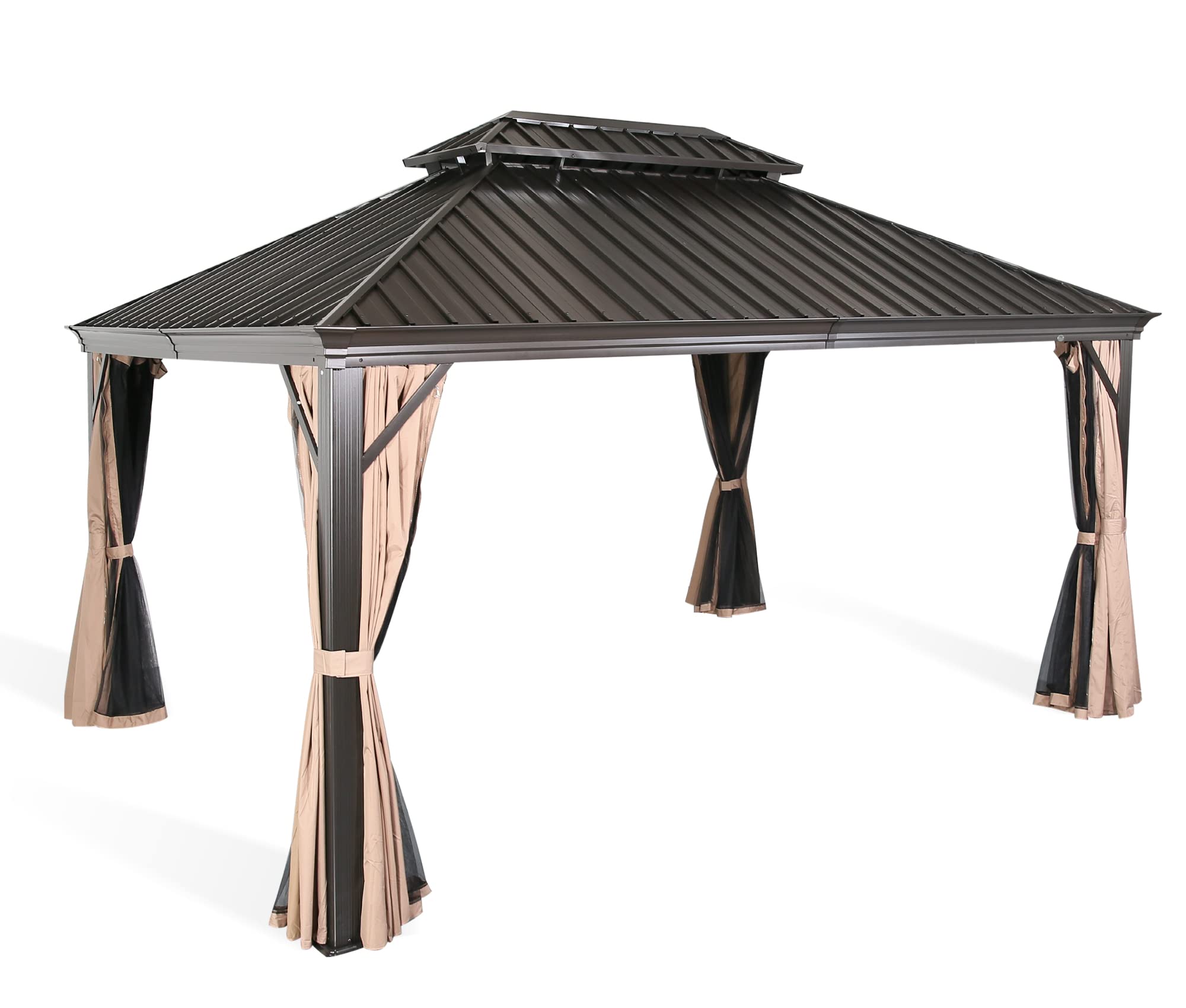 Hardtop Gazebo with Netting and Curtains for Patios