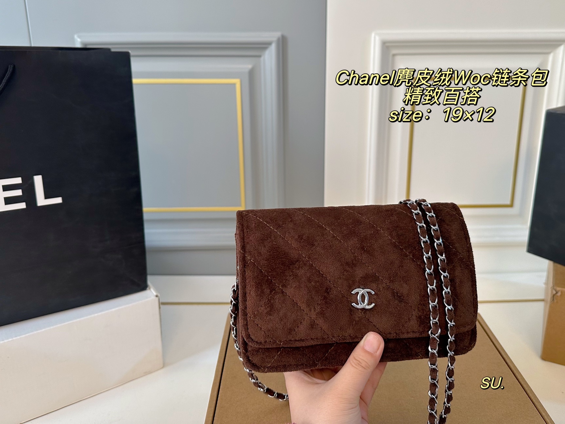 CHANEL Suede WOC Chain shoulder Bag