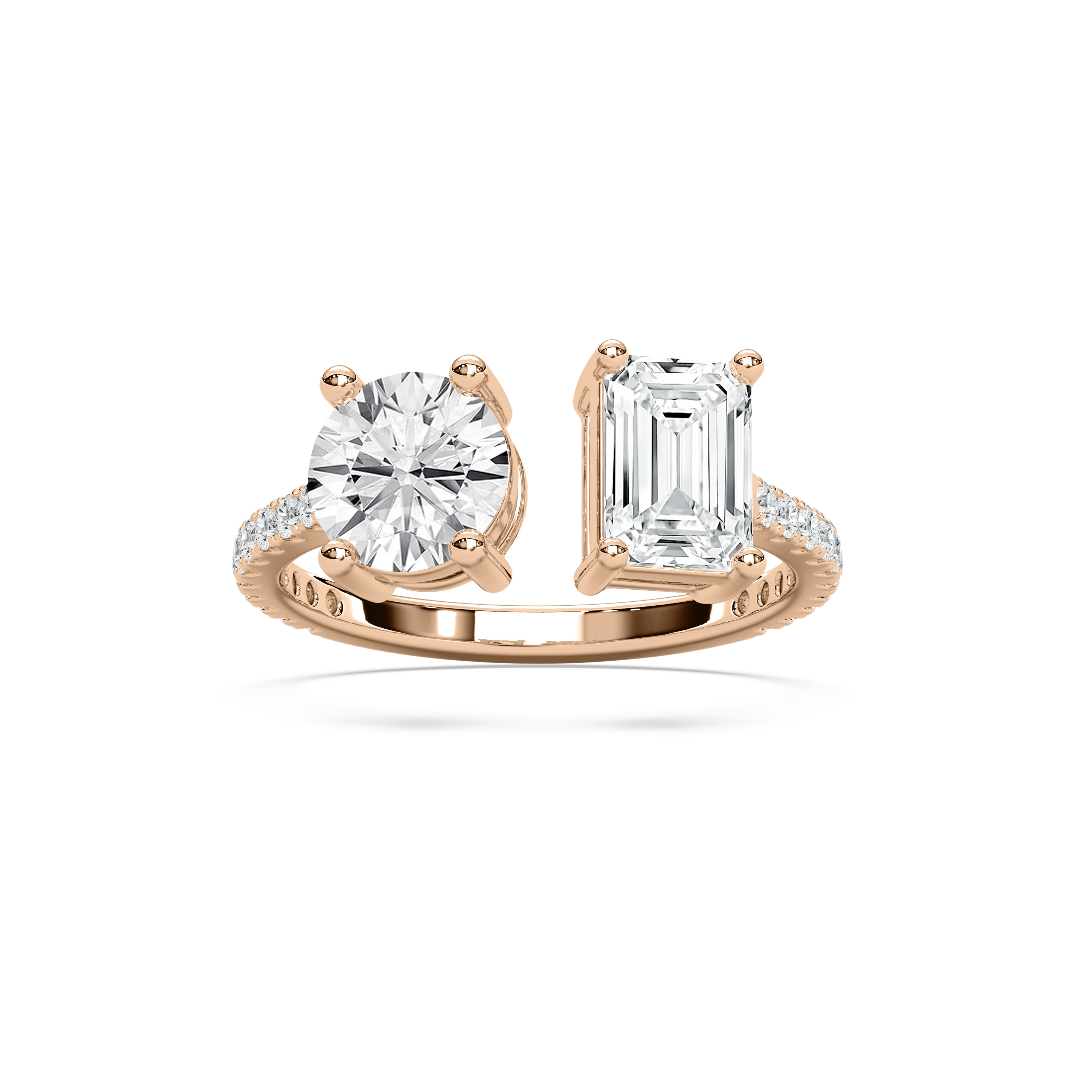 June 2 ¼ ctw Round and Emerald Lab Grown Diamond Toi et Moi Engagement Ring