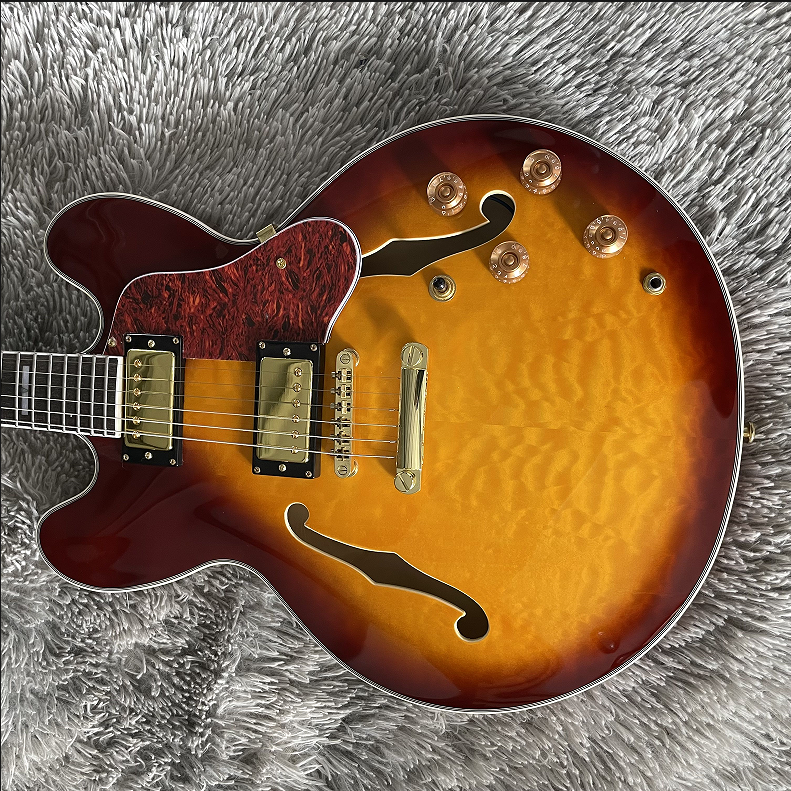 Custom ES339 Electric Guitar Sunburst Quilted Maple Top Mahogany Body HH Pickup
