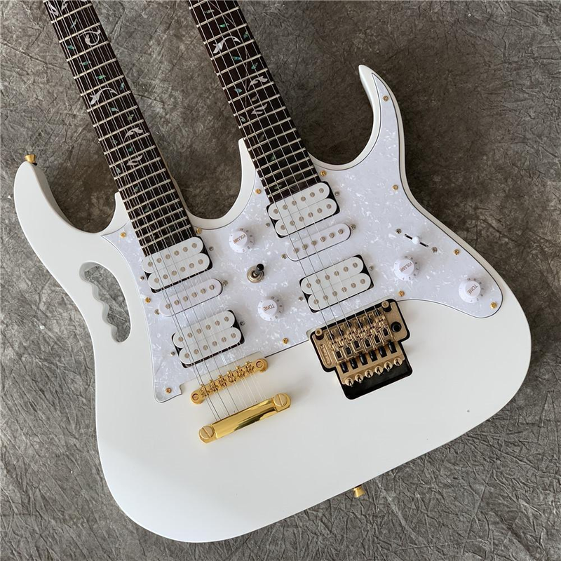 Factory Direct Sales Brand New 12+6 Strings Double Neck White Electric Guitar
