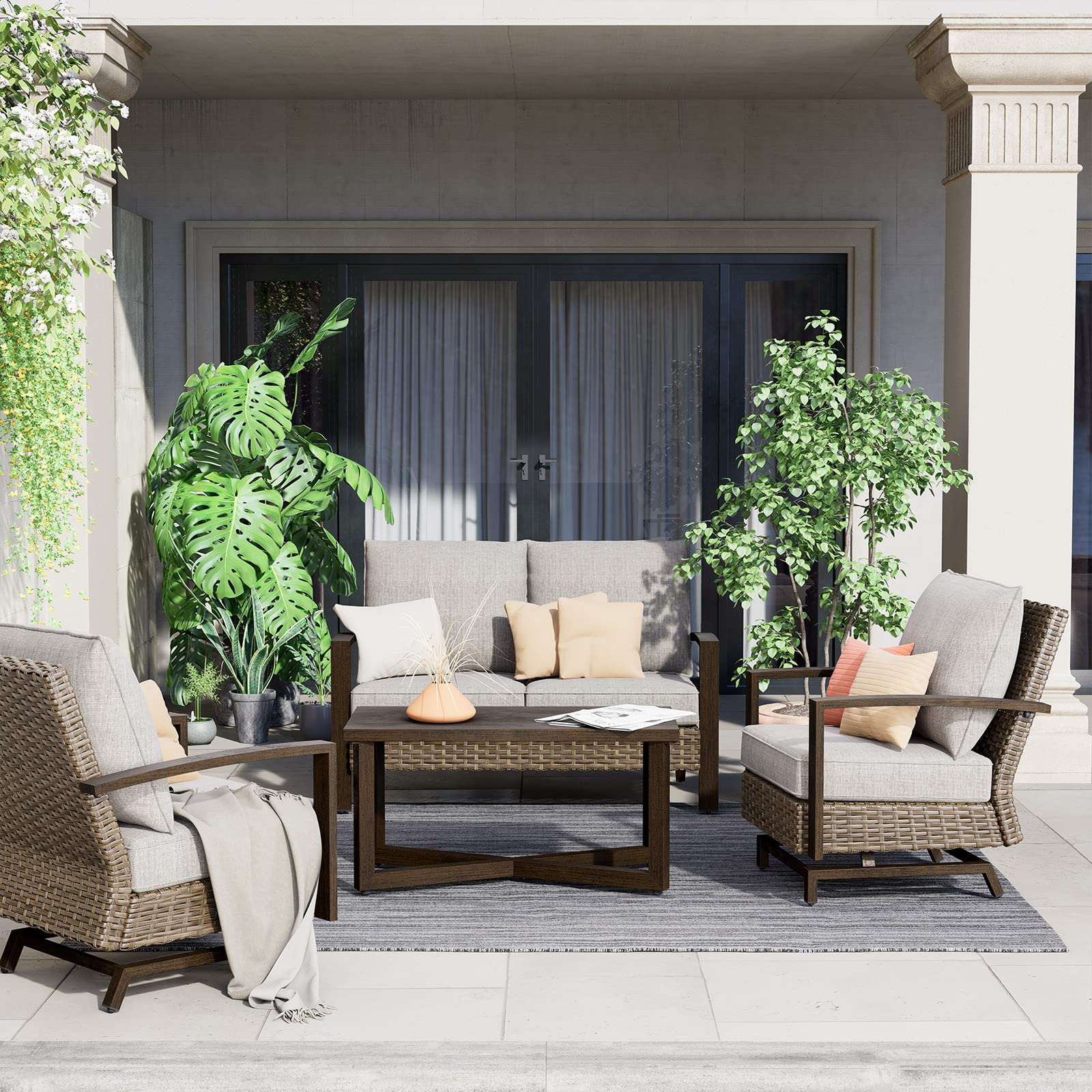 Outdoor 4 Pcs Furniture Sofa Sets PE Wicker Furniture
