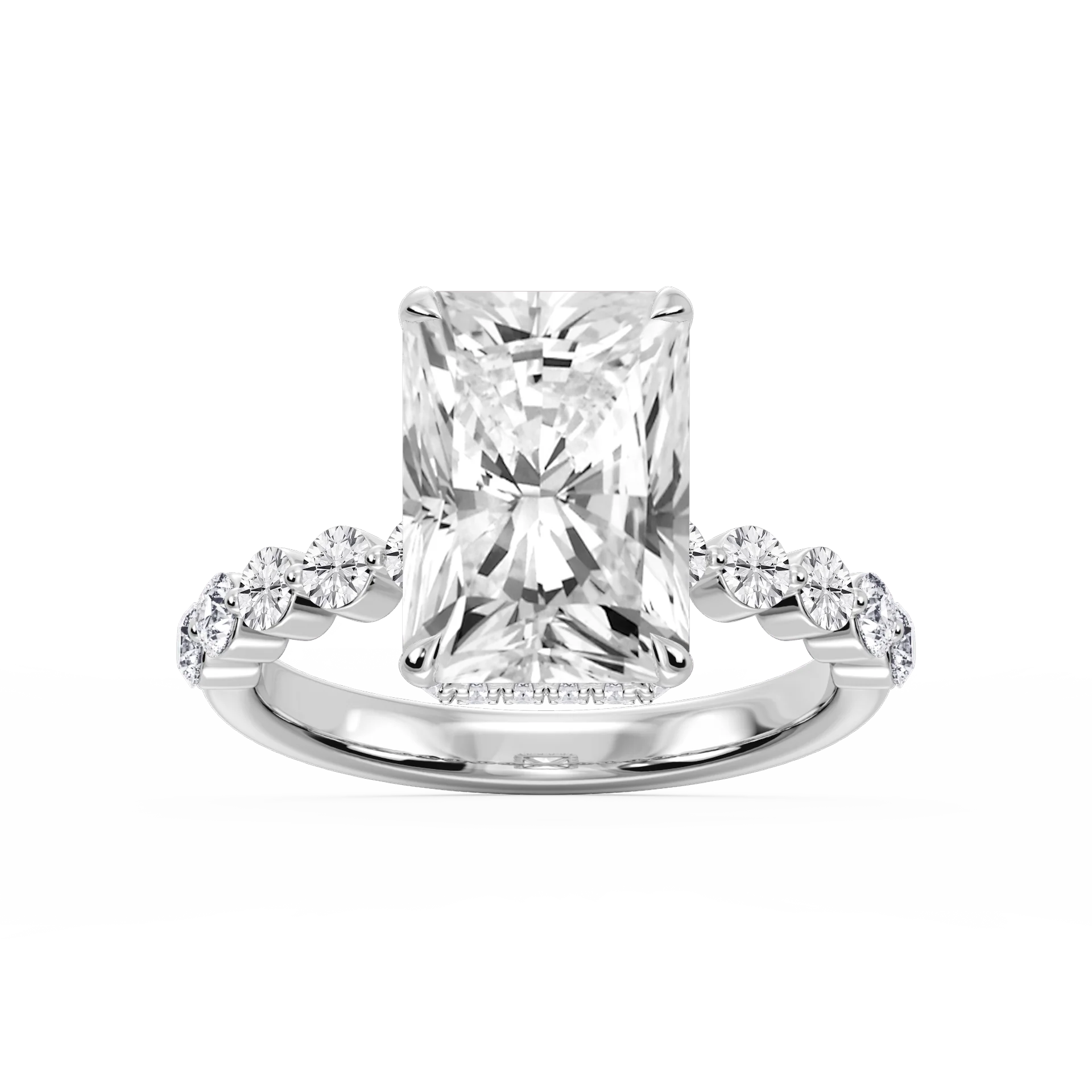 Melody Radiant Lab Grown Diamond Single Shared Prong Collar Hidden Halo Engagement Ring