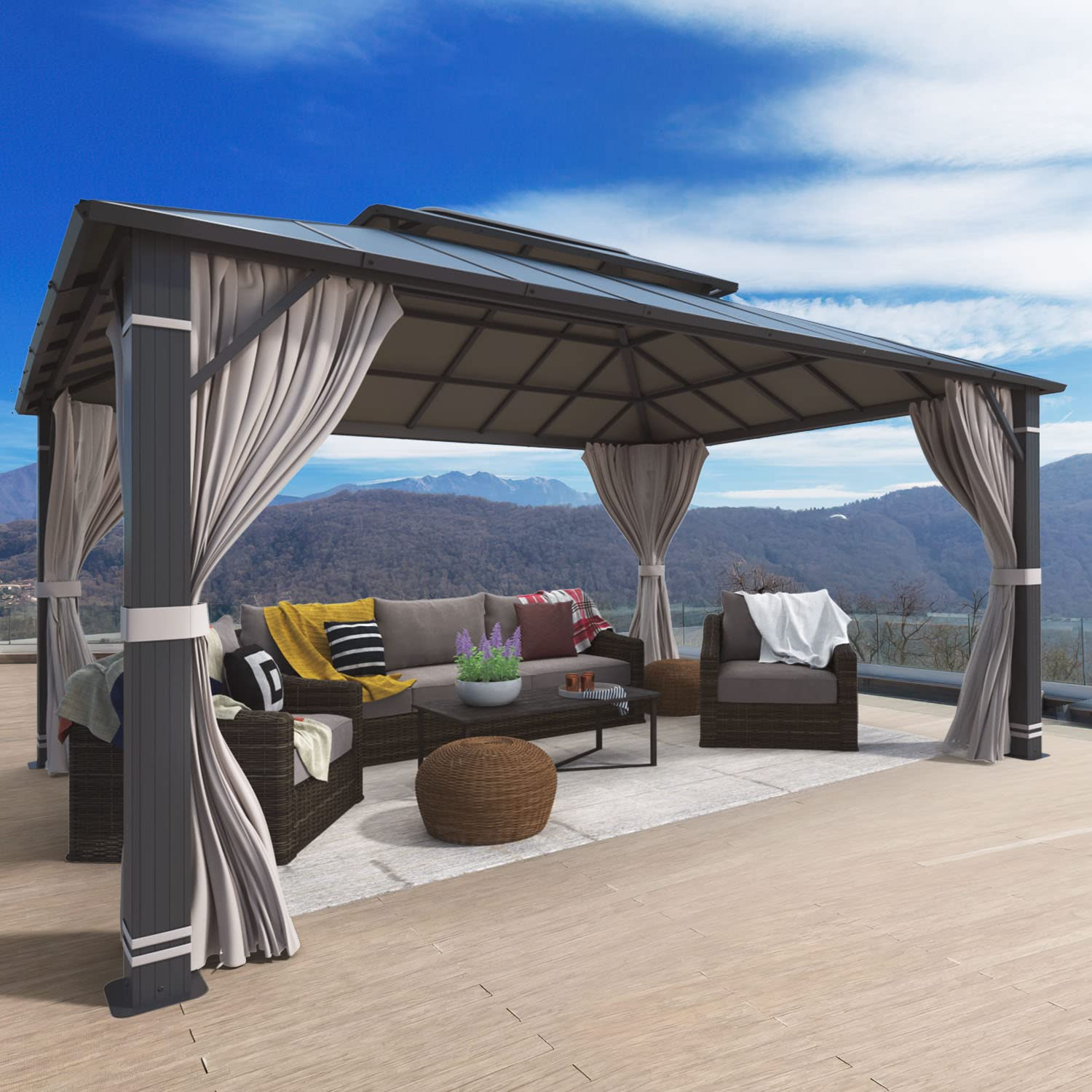 Permanent Aluminum Patio Gazebo with Composite Double Roof