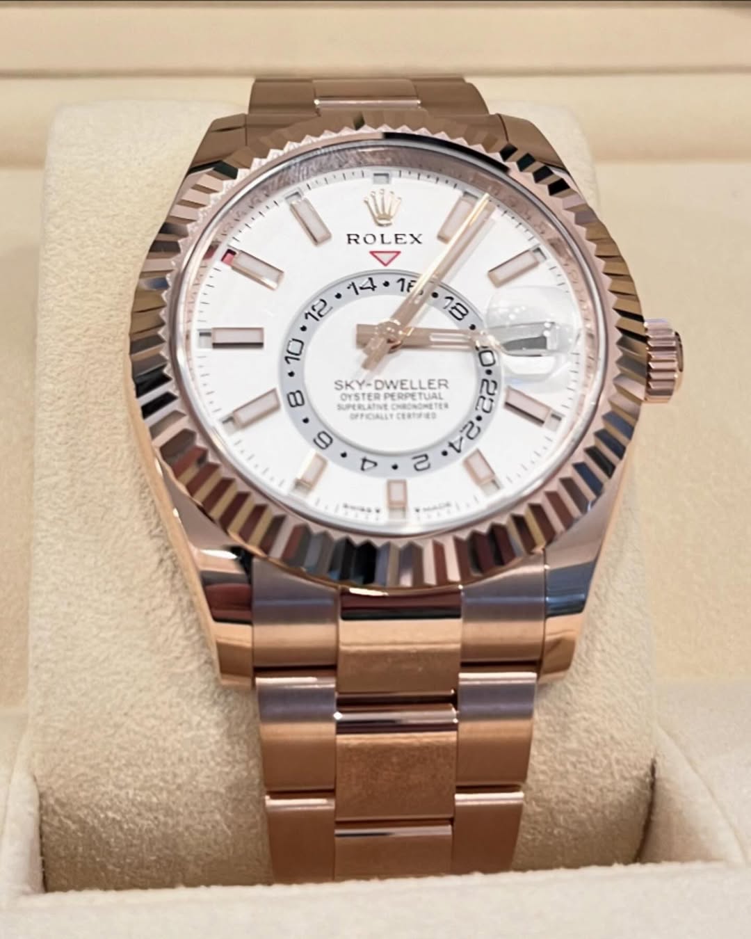 【Super Clone】RLX  Sky-Dweller 42mm Rose Gold White Dial Oyster - 336935
