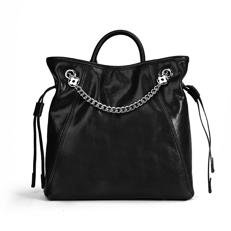 Edgy Black Leather Tote Bag